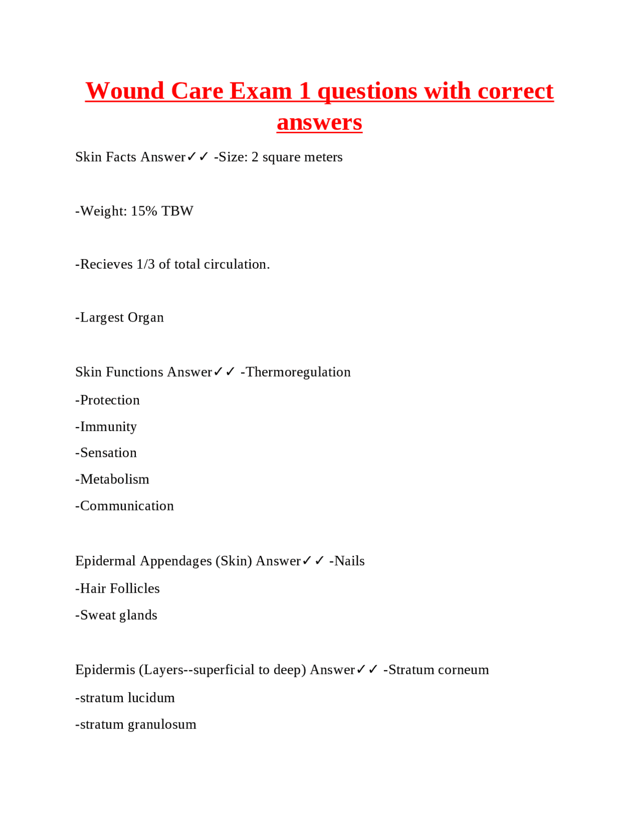 Wound Care Exam 1 questions with correct answers | Exams Nursing | Docsity