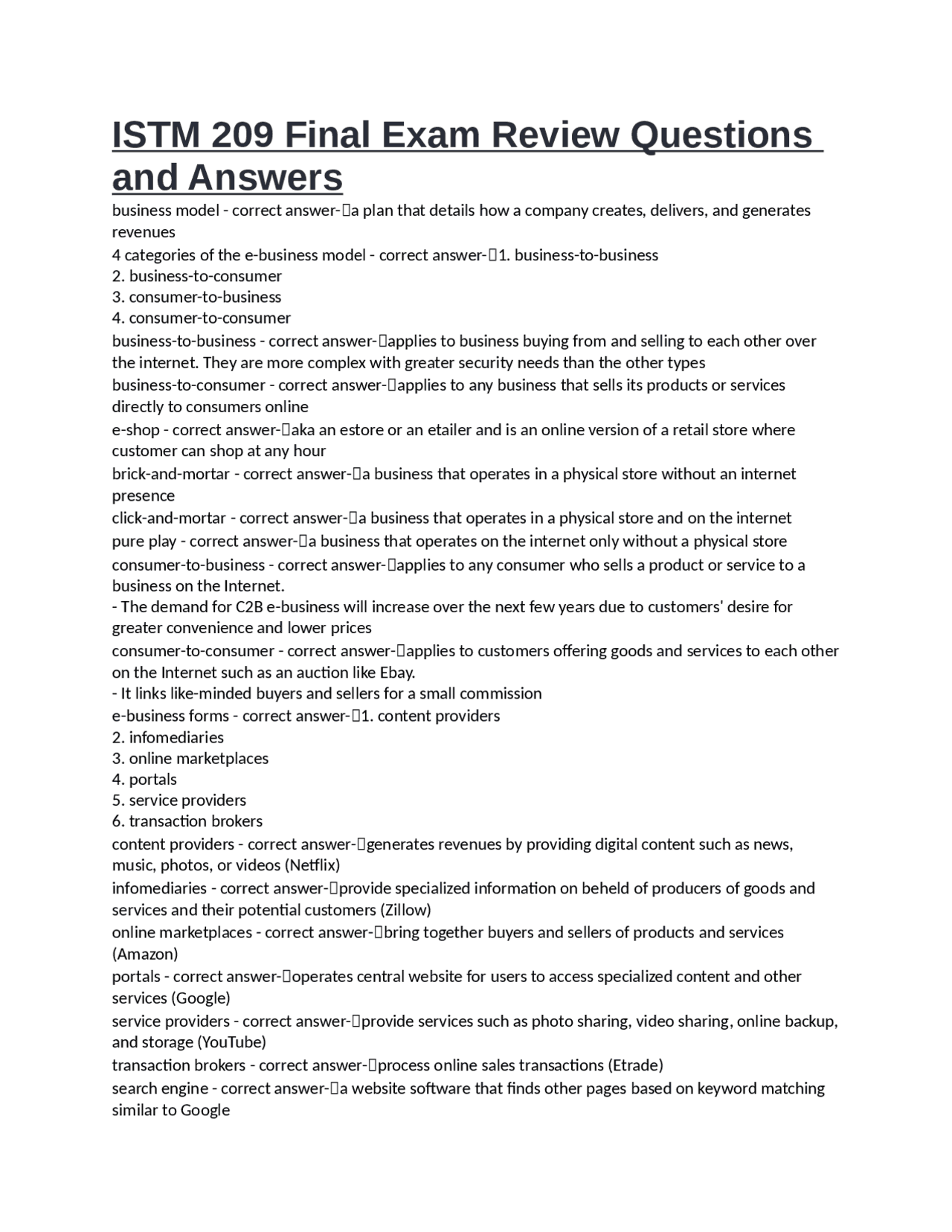 ISTM 209 Final Exam Review Questions and Answers | Exams Consumer Law ...