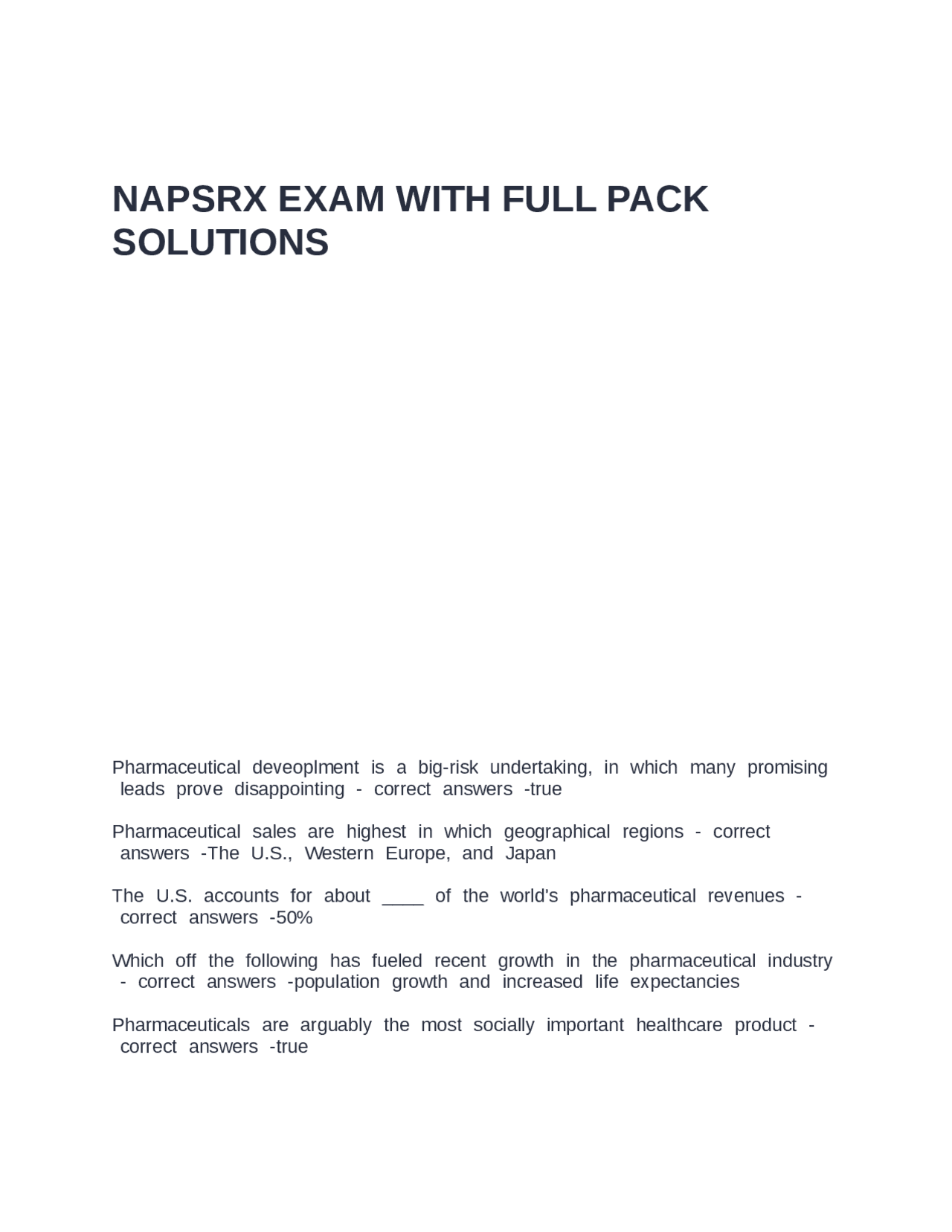 Napsrx NAPSRx exam with full pack solutions | Exams Advanced Education | Docsity
