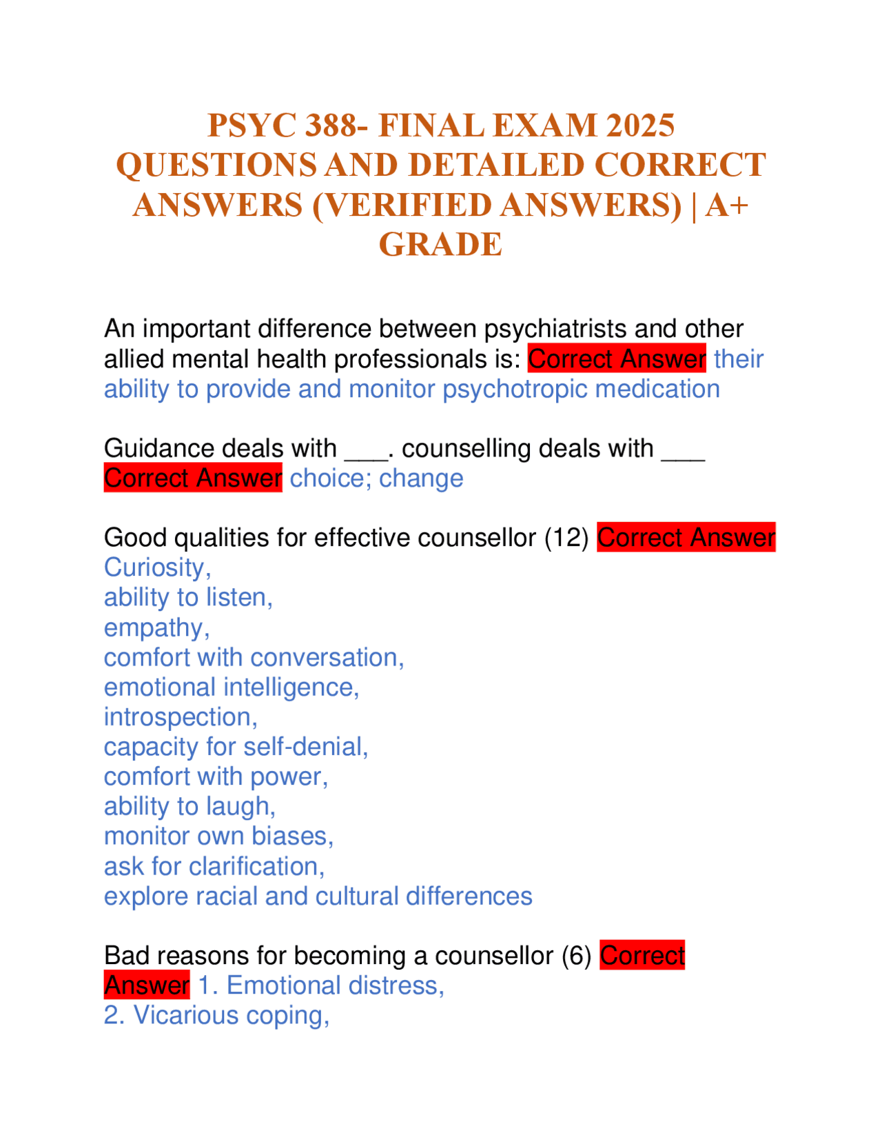 PSYC 388- FINAL EXAM 2025 QUESTIONS AND DETAILED CORRECT ANSWERS ...