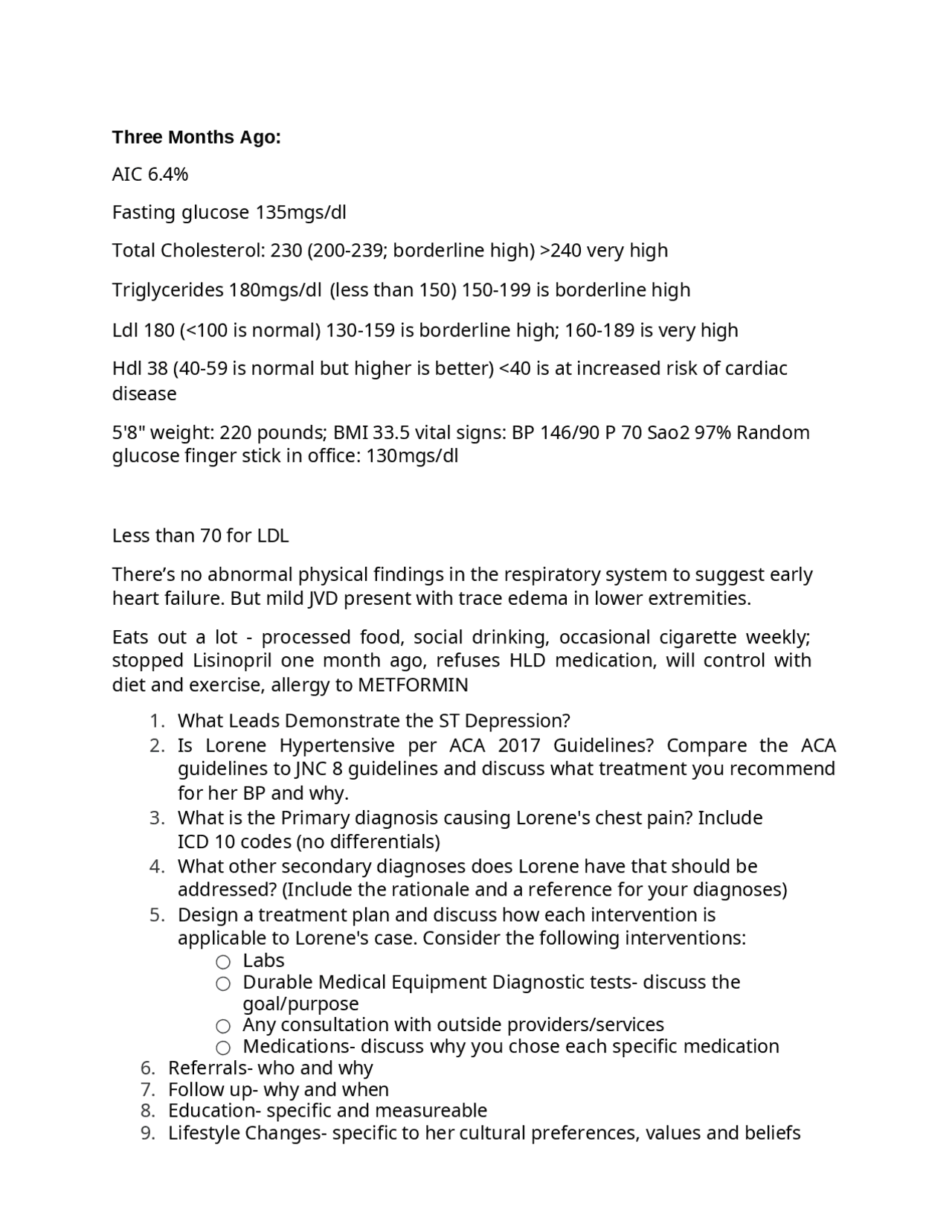 Case Study: Lorene's Chest Pain and Hypertension - A Comprehensive ...
