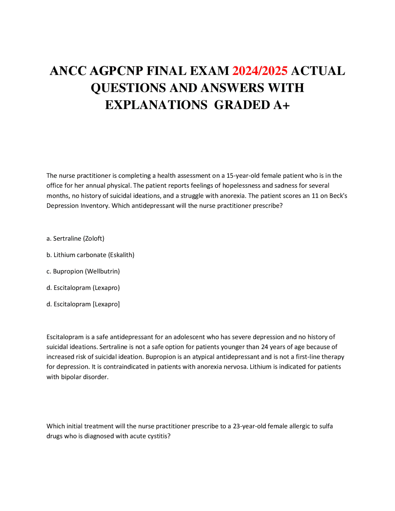 ANCC AGPCNP FINAL EXAM 2024/2025 ACTUAL QUESTIONS AND ANSWERS WITH ...