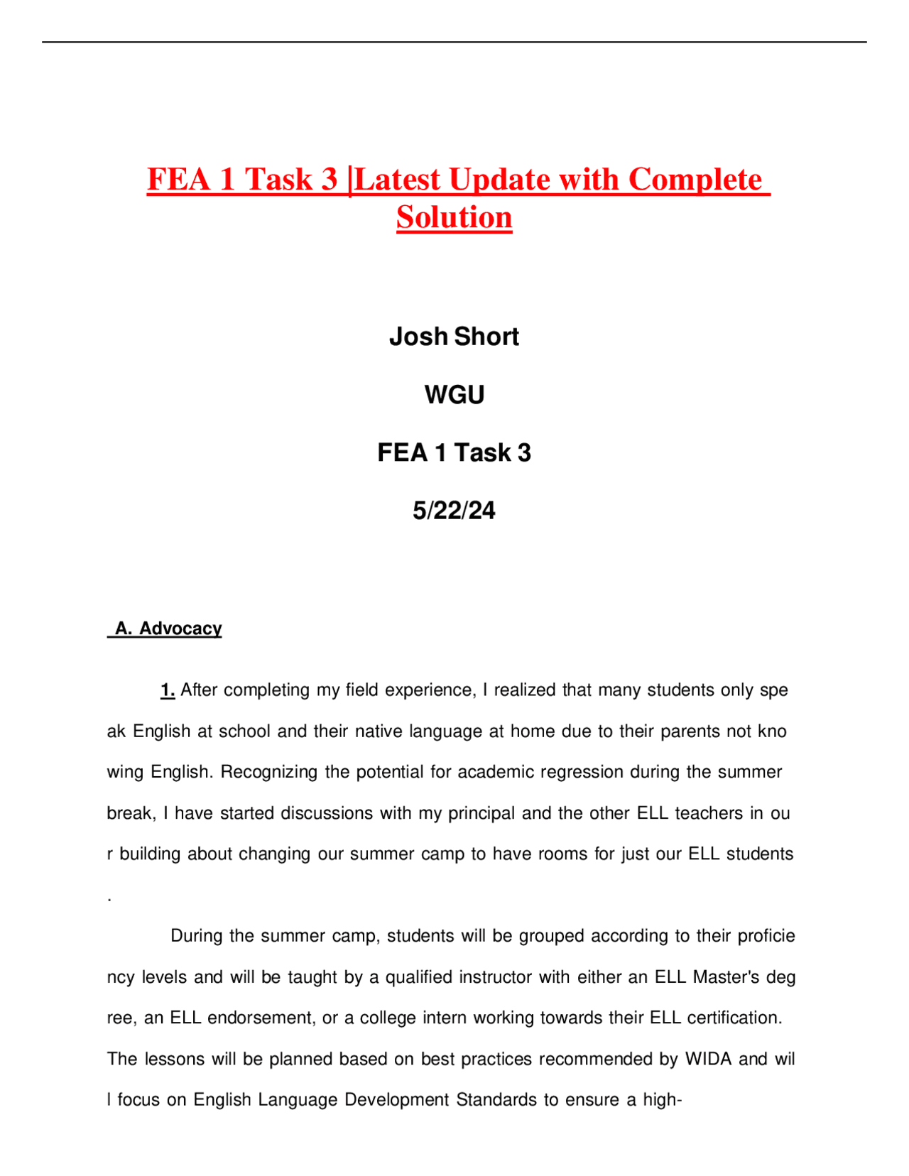 FEA 1 Task 3 |Latest Update with Complete Solution | Exams Advanced