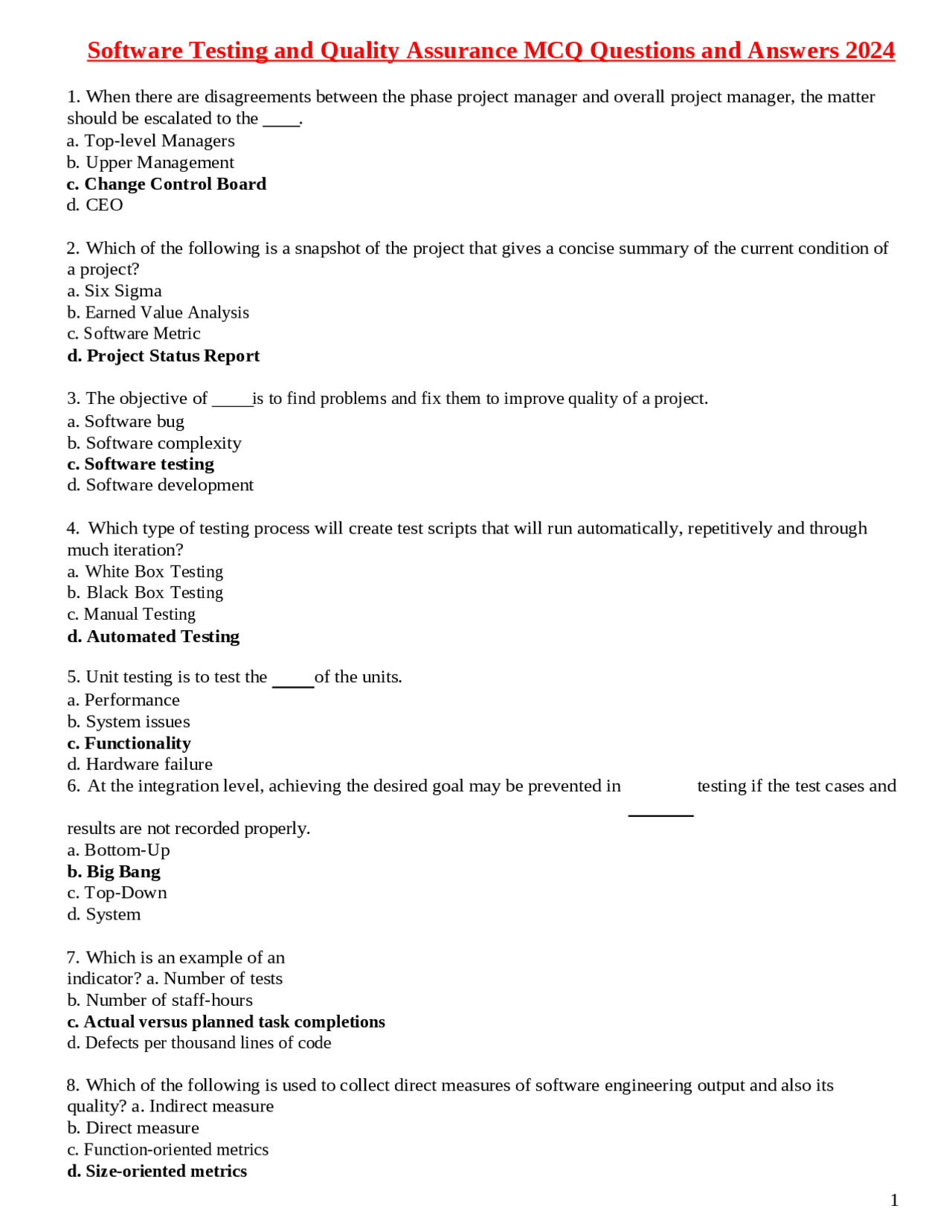 Software Testing and Quality Assurance MCQ Questions and Answers 2024 ...