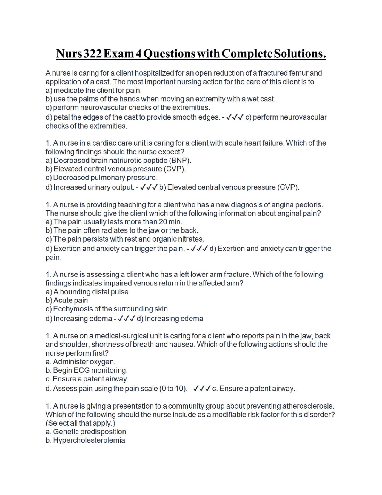 Nurs 322 Exam 4 Questions with Complete Solutions. | Exams Nursing ...