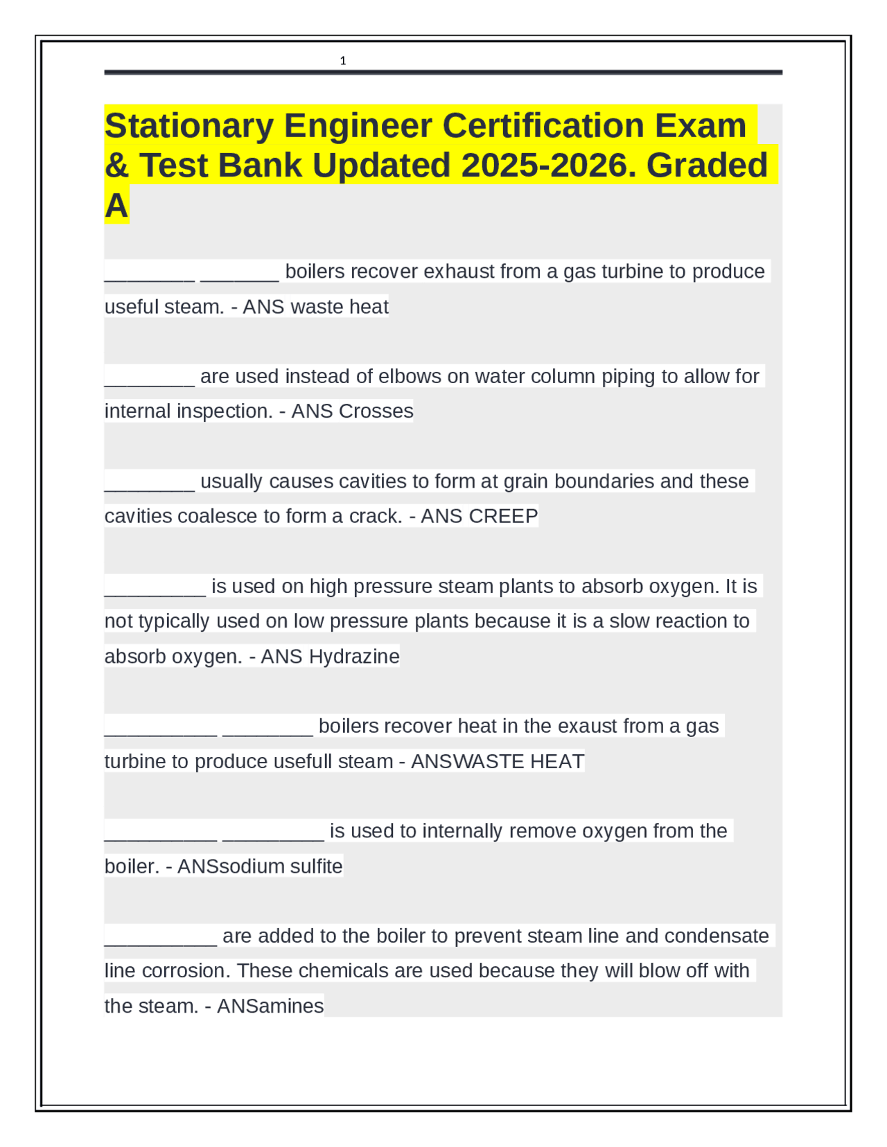 Engineer Certification Test Stationary Engineer Certification Exam & Test Bank Updated 2025-2026 ...