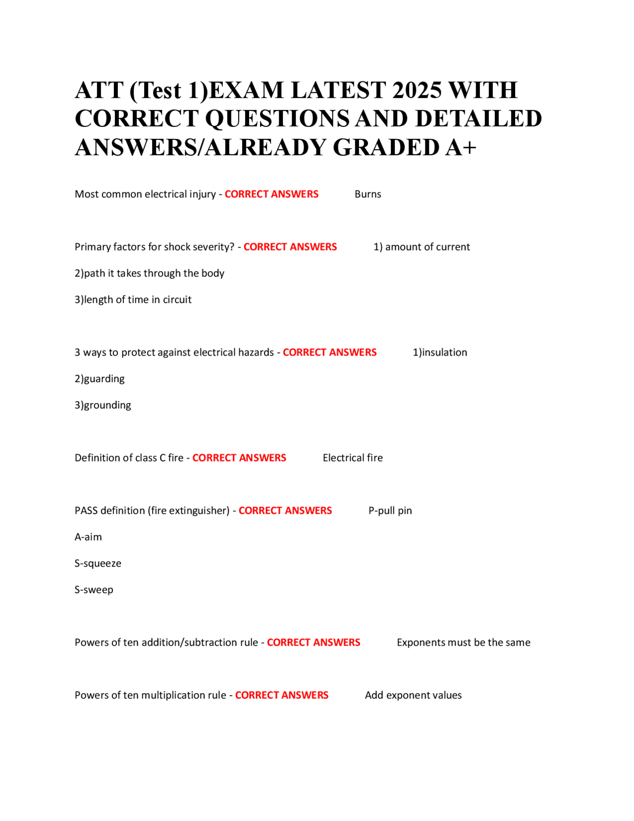ATT (Test 1)EXAM LATEST 2025 WITH CORRECT QUESTIONS AND DETAILED ...