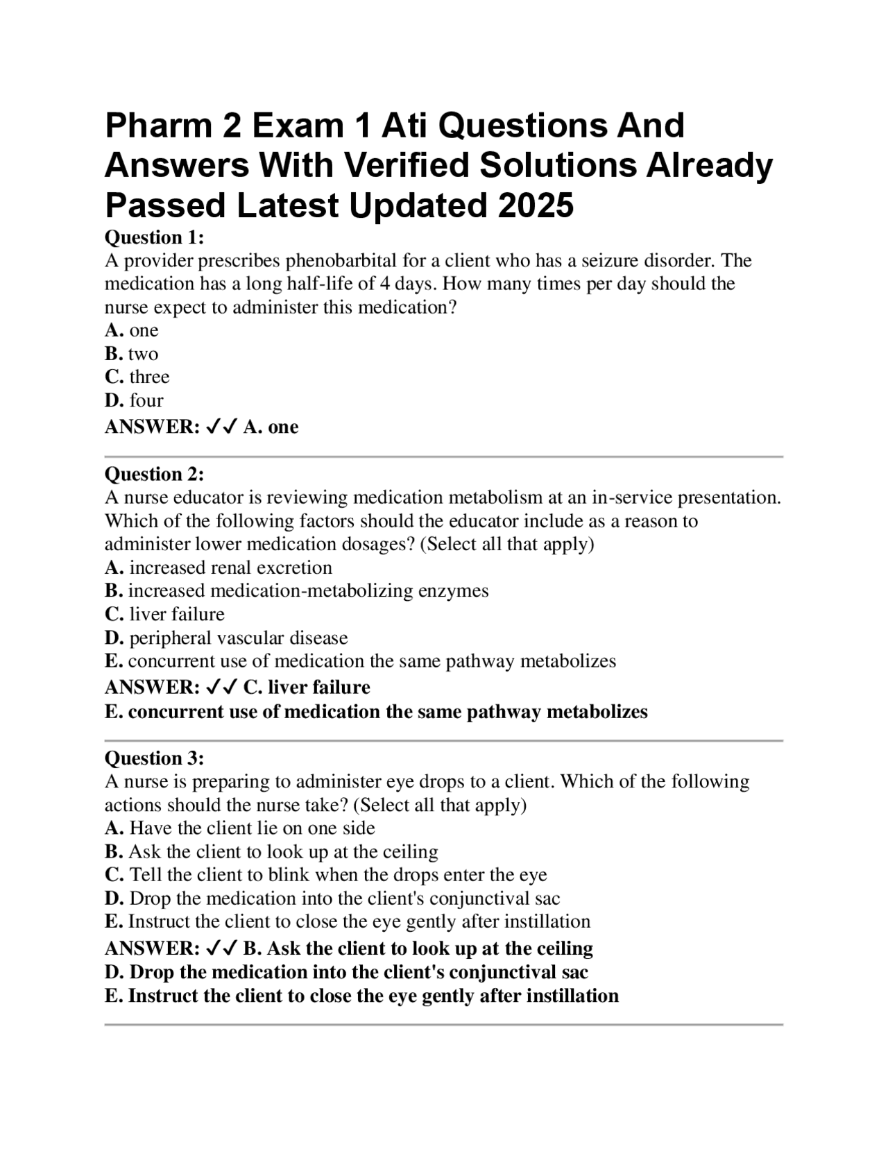 Pharm 2 Exam 1 Ati Questions And Answers With Verified Solutions ...