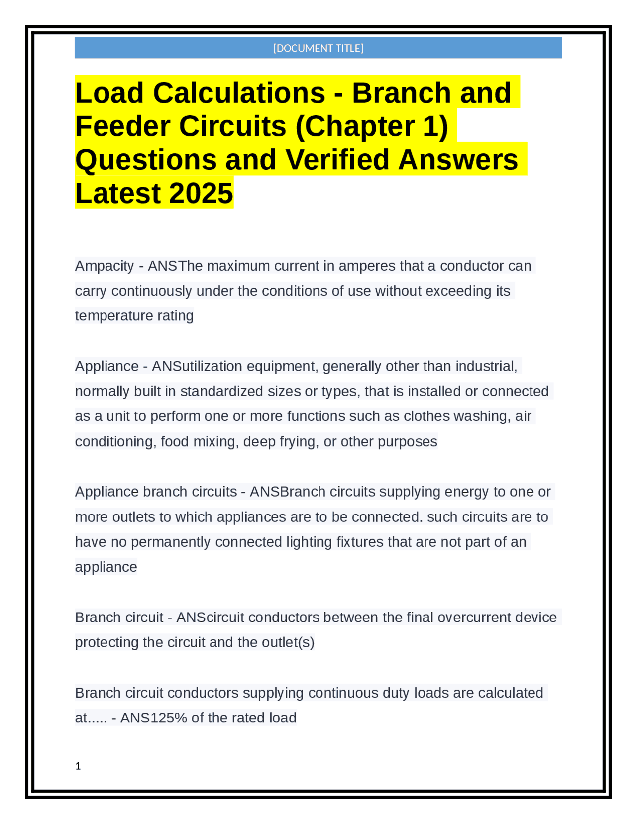 Load Calculations - Branch and Feeder Circuits (Chapter 1) Q $ A ...