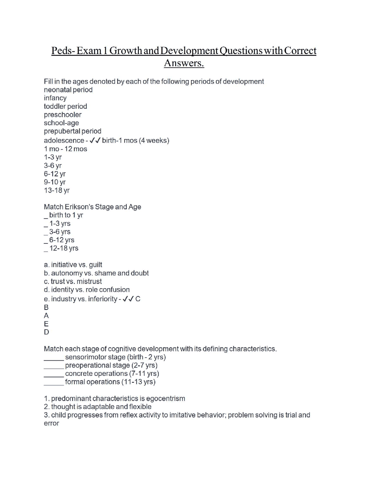 Peds- Exam 1 Growth and Development Questions with Correct Answers ...