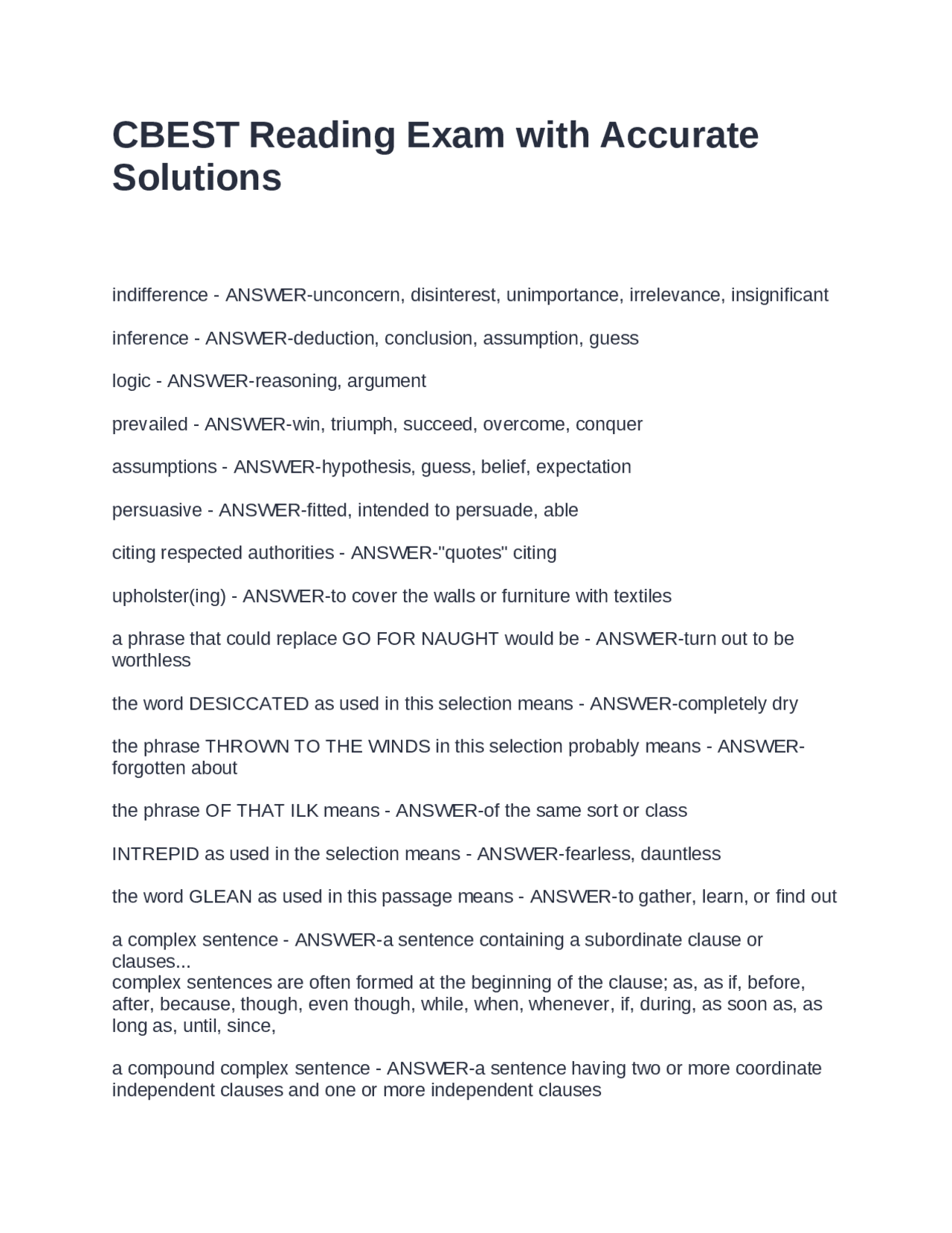 CBEST Reading Exam with Accurate Solutions | Exams Advanced Education ...