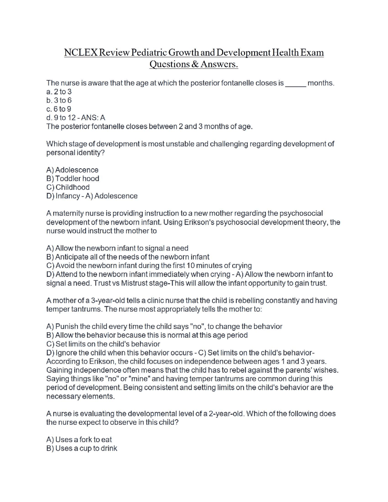 NCLEX Review Pediatric Growth and Development Health Exam Questions ...