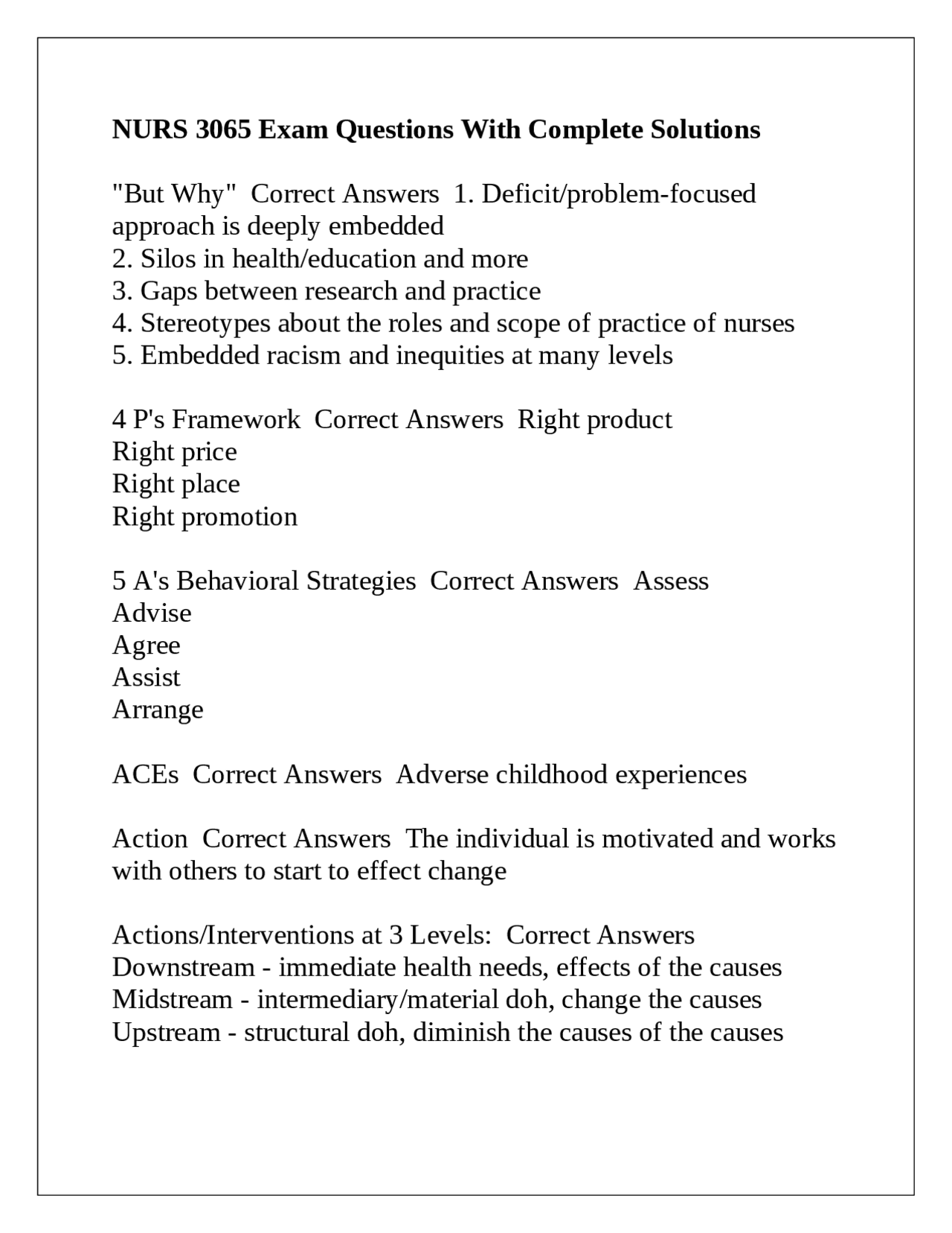 NURS 3065 Exam Questions With Complete Solutions. | Exams Nursing | Docsity