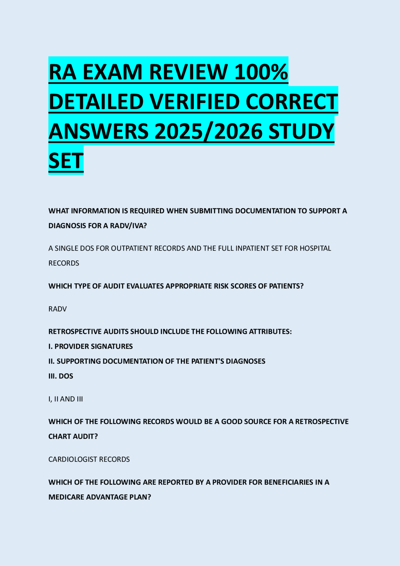 RA EXAM REVIEW 100% DETAILED VERIFIED CORRECT ANSWERS 2025/2026 STUDY ...