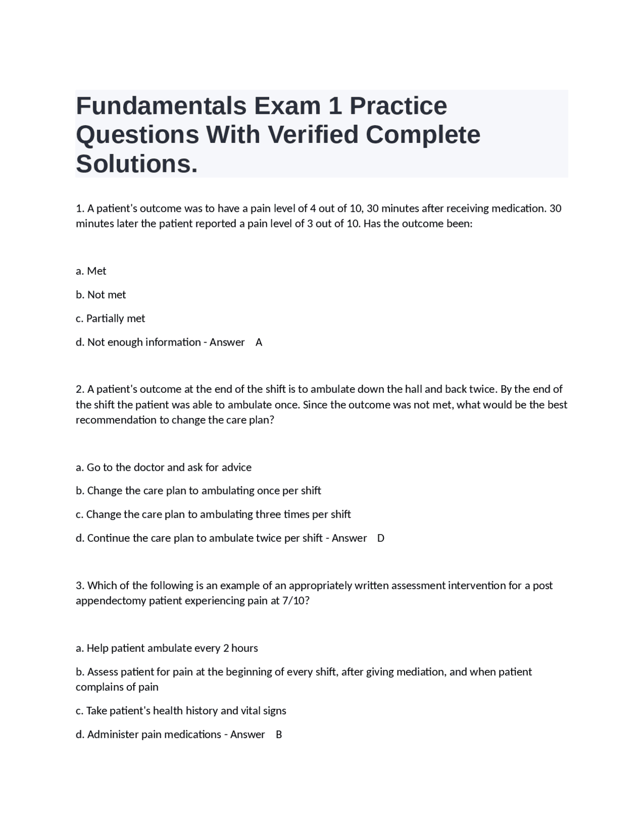 Fundamentals Exam 1 Practice Questions With Verified Complete Solutions ...