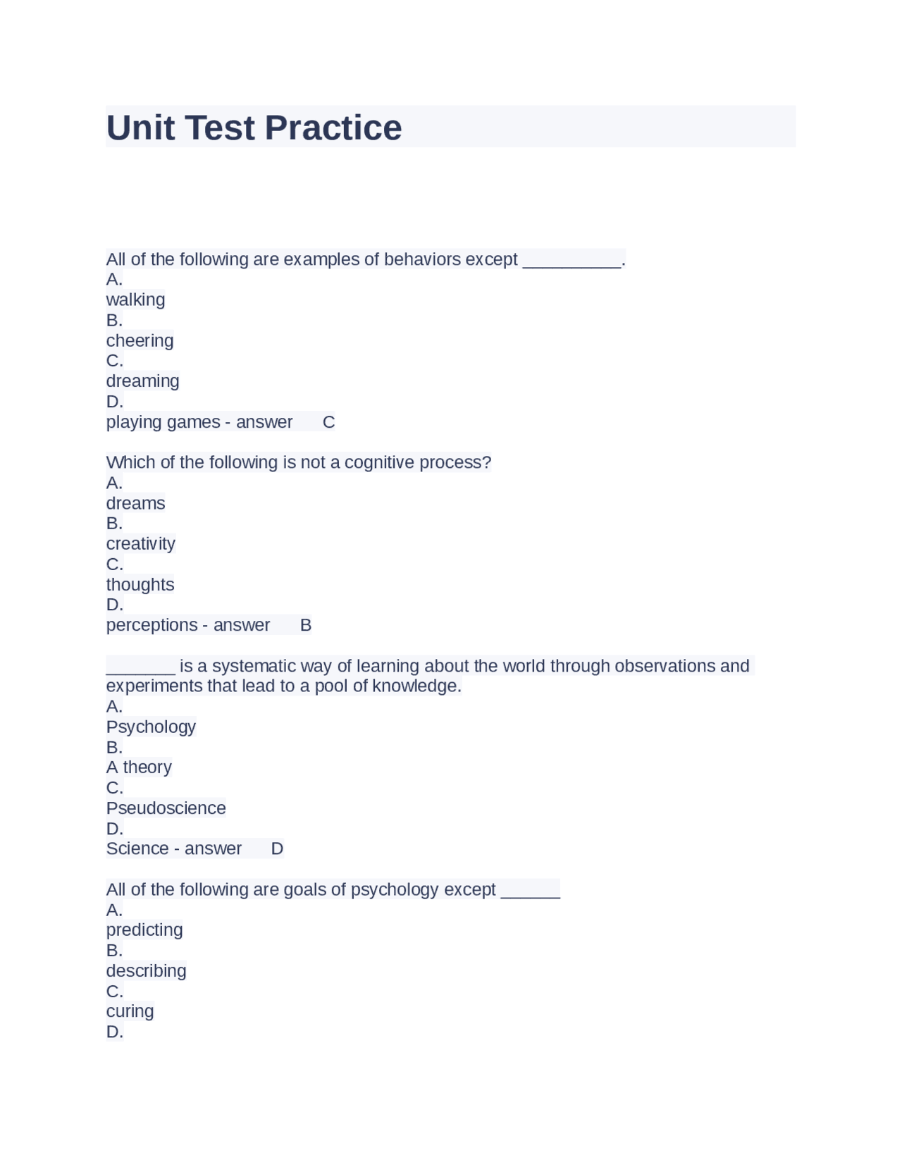 Unit Test Practice Questions and Answers 100% Solved | Exams Advanced ...