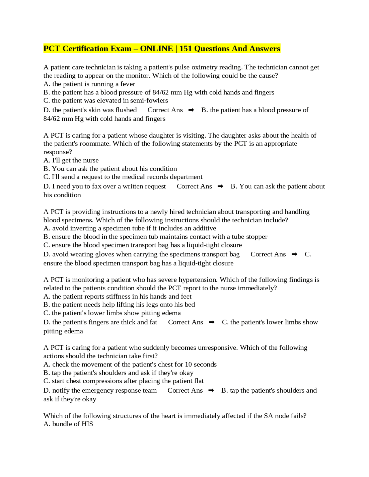 Pct Chapter 2 PCT Certification Exam Practice Questions: 151 Questions and Answers ...