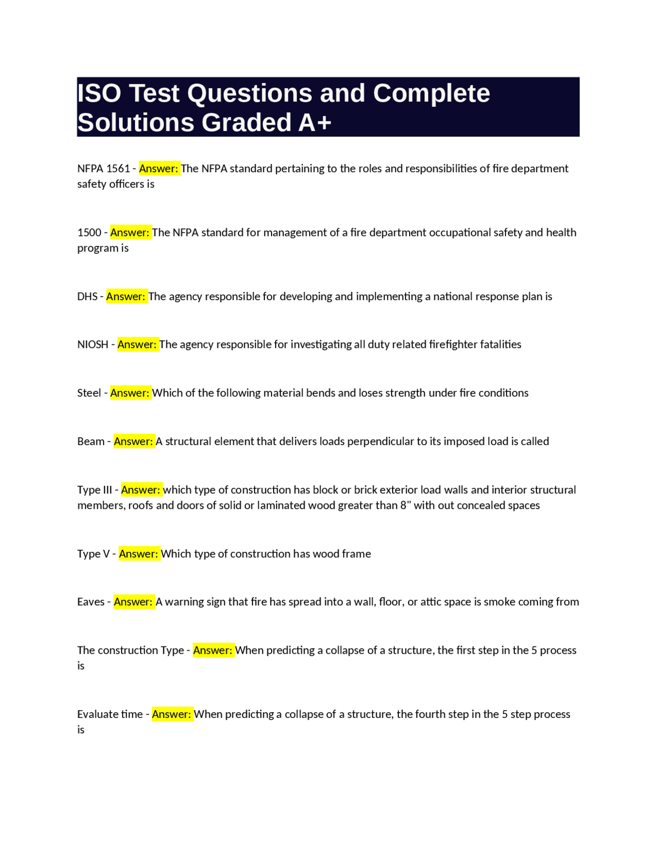 Test Iso Example ISO Test Questions and Complete Solutions Graded A+ | Exams Engineering ...
