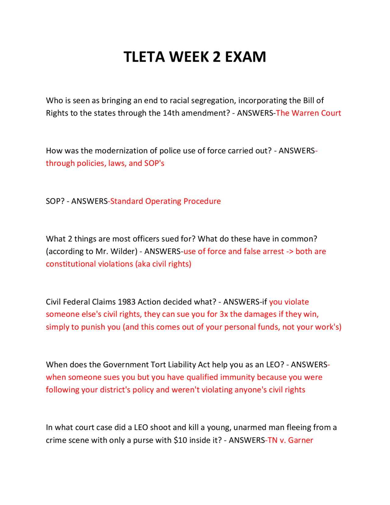 TLETA WEEK 2 EXAM QUESTIONS AND ANSWERS 2025 | Exams Law | Docsity