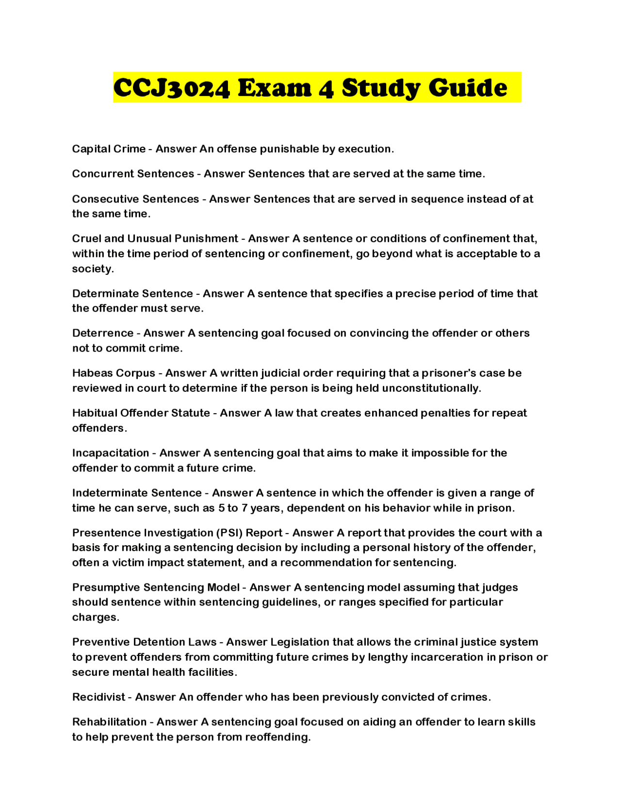 CCJ3024 Exam 4 Study Guide: Criminal Justice Concepts and Practices ...