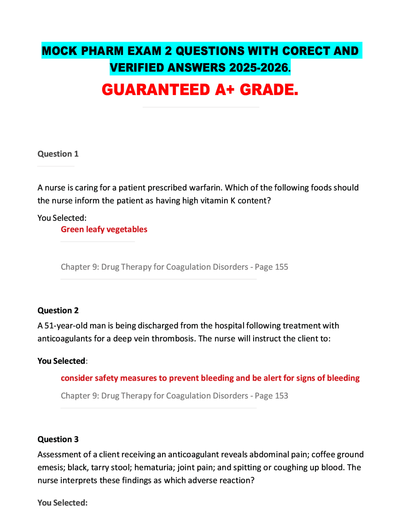 MOCK PHARM EXAM 2 QUESTIONS WITH CORECT AND VERIFIED ANSWERS 2025-2026 ...