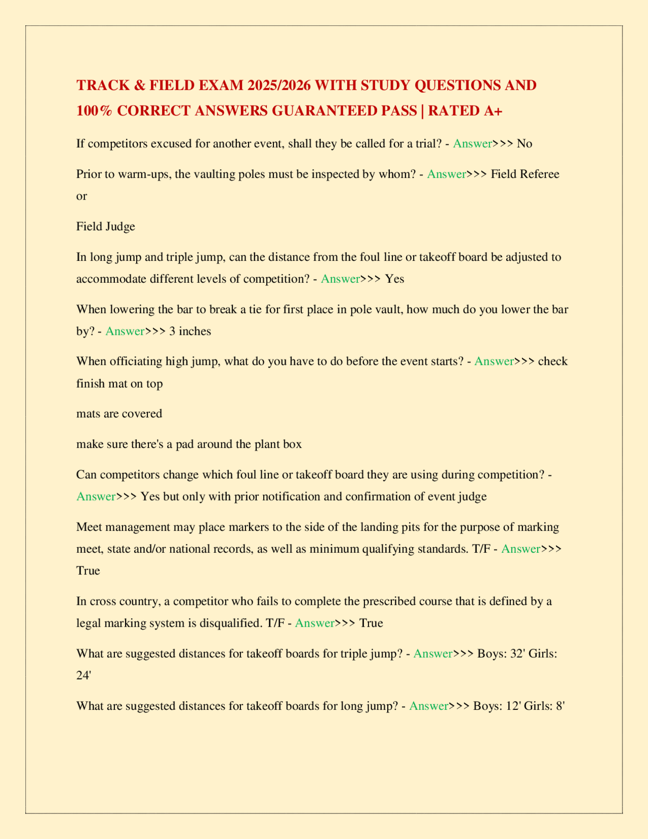 Trackcore Questions Track & Field Exam: Questions and Answers for 2025/2026 - Prof. Bell ...