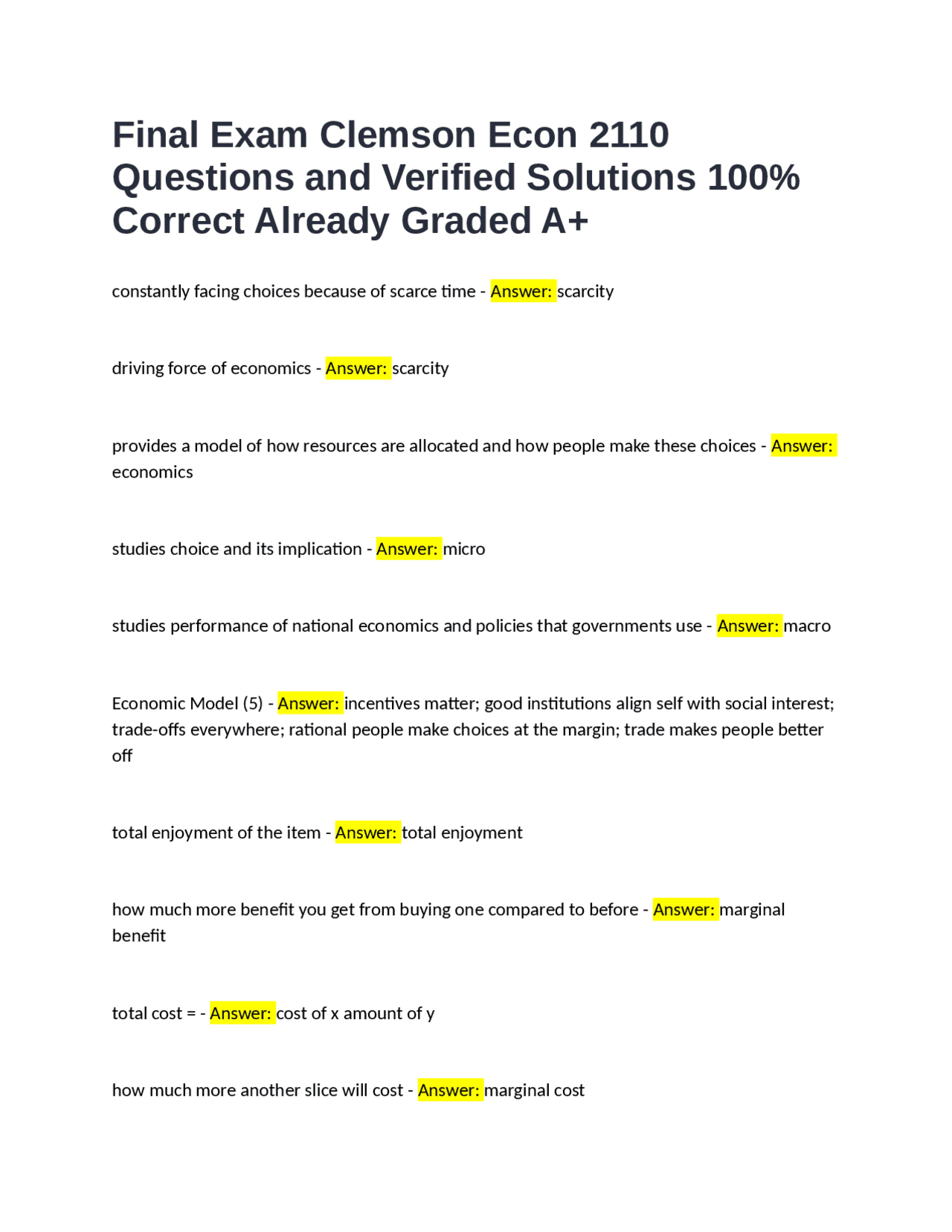 Final Exam Clemson Econ 2110 Questions And Verified Solutions 100 final-exam-clemson-econ-2110-questions-and-verified-solutions-100