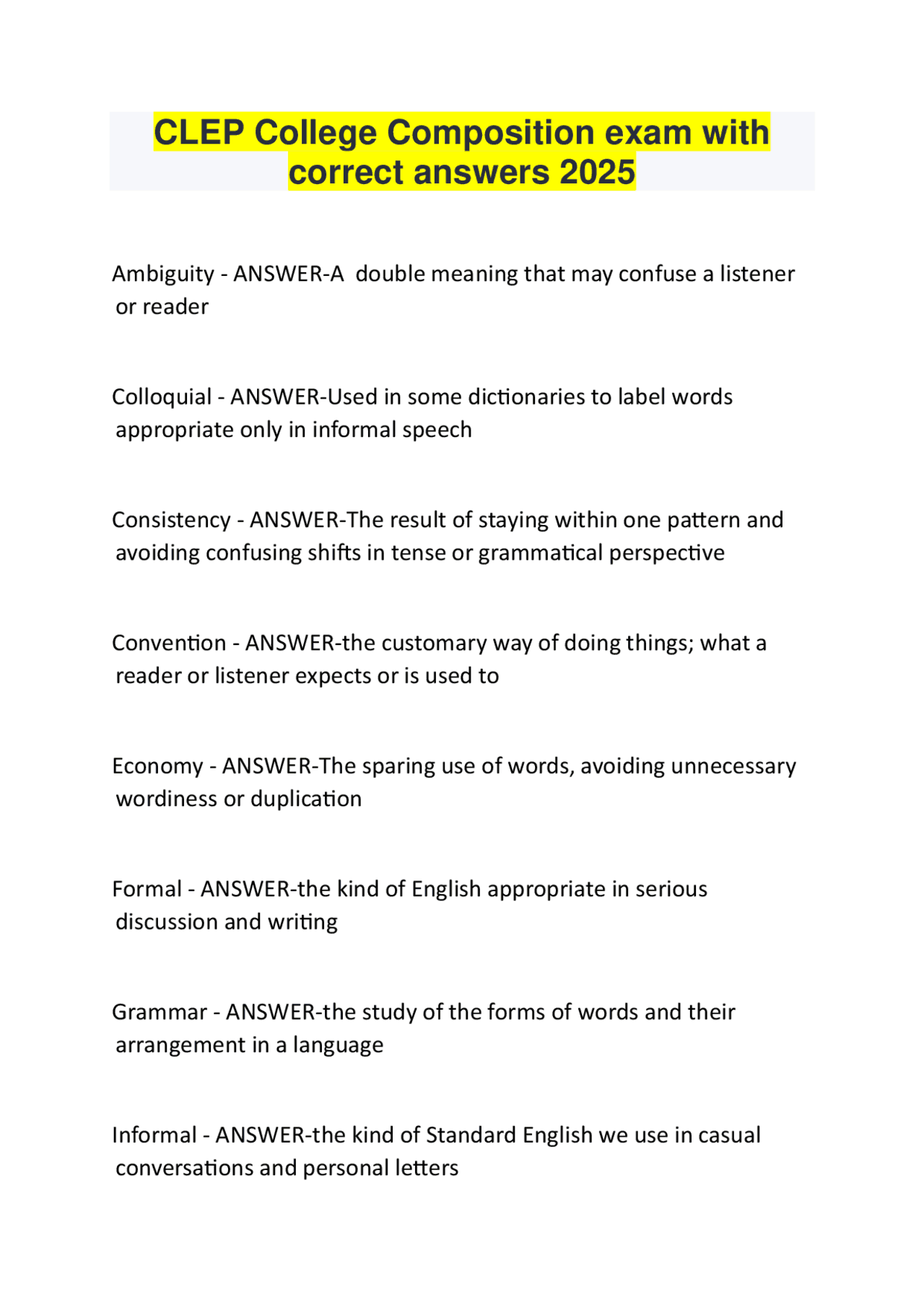 CLEP College Composition Exam: Key Terms and Concepts | Exams Algebra ...