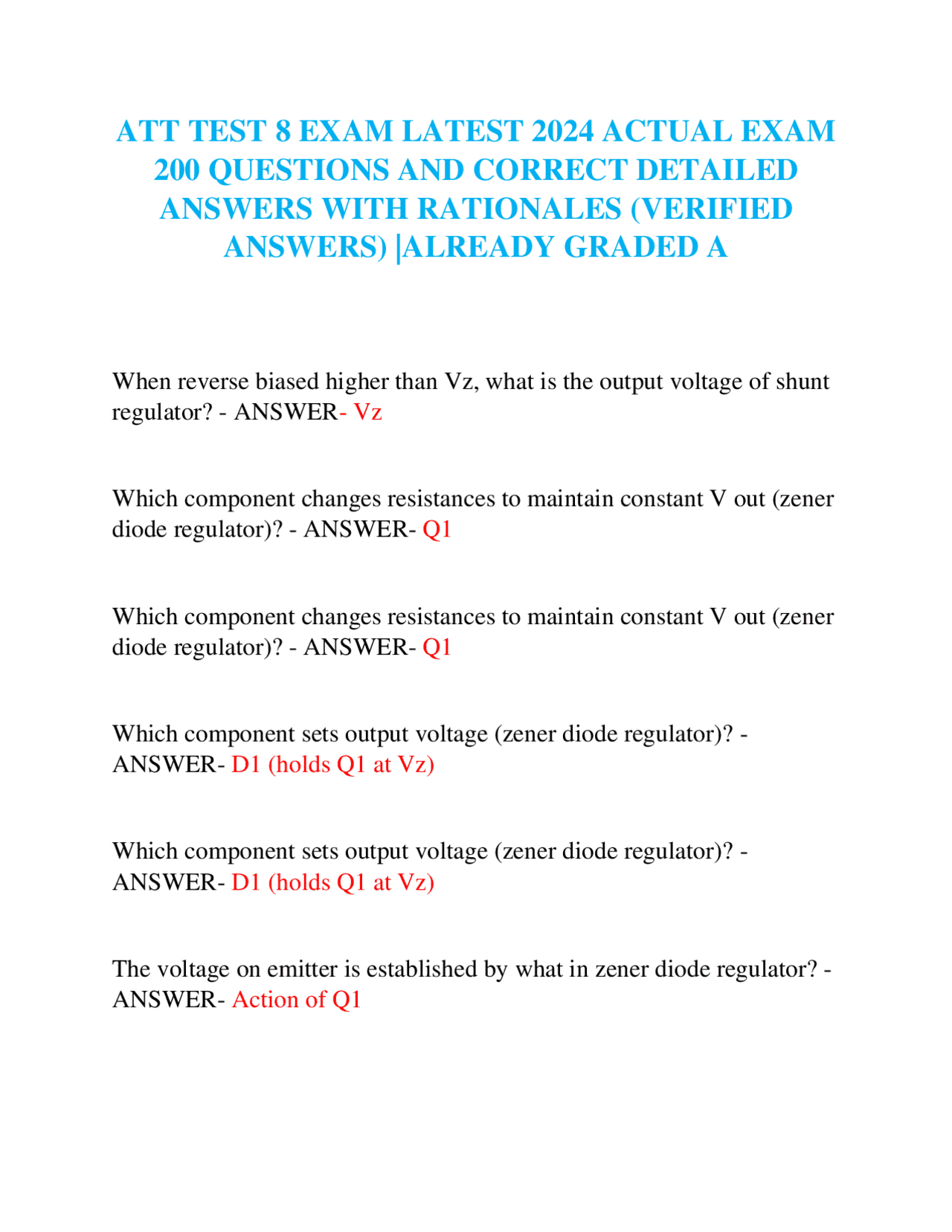 ATT Test 8 Exam: 200 Questions and Answers with Rationales (Verified ...