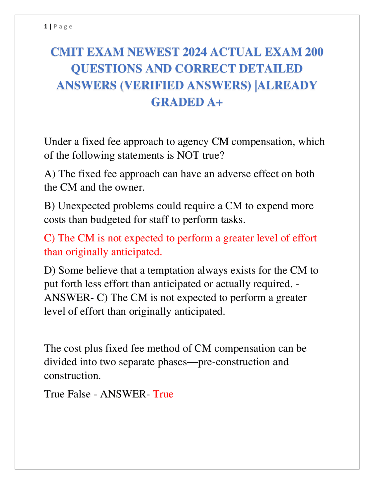 CMIT Exam: Construction Management Compensation & Contracts | Exams ...