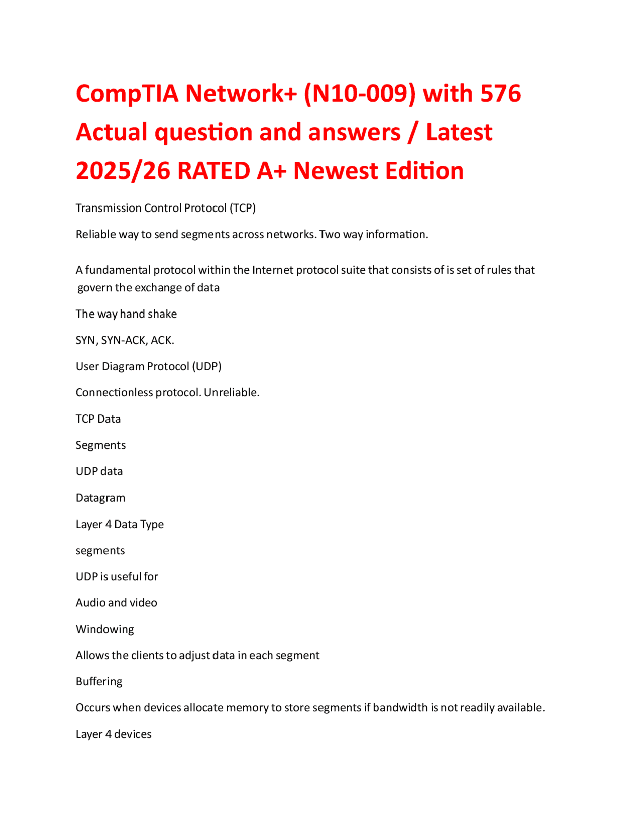 CompTIA Network+ (N10-009) with 576 Actual question and answers ...