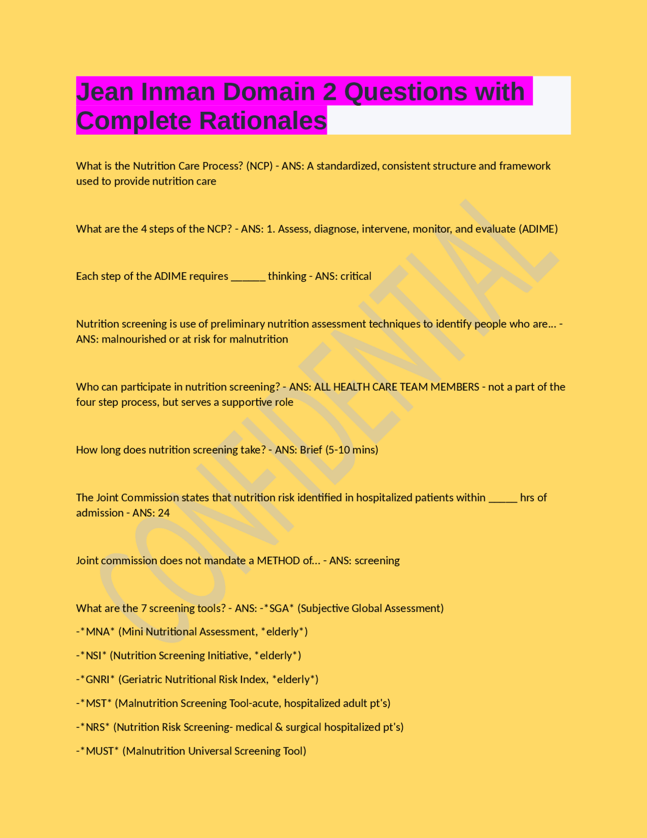 Jean Inman Domain 2 Questions with Complete Rationales | Exams ...