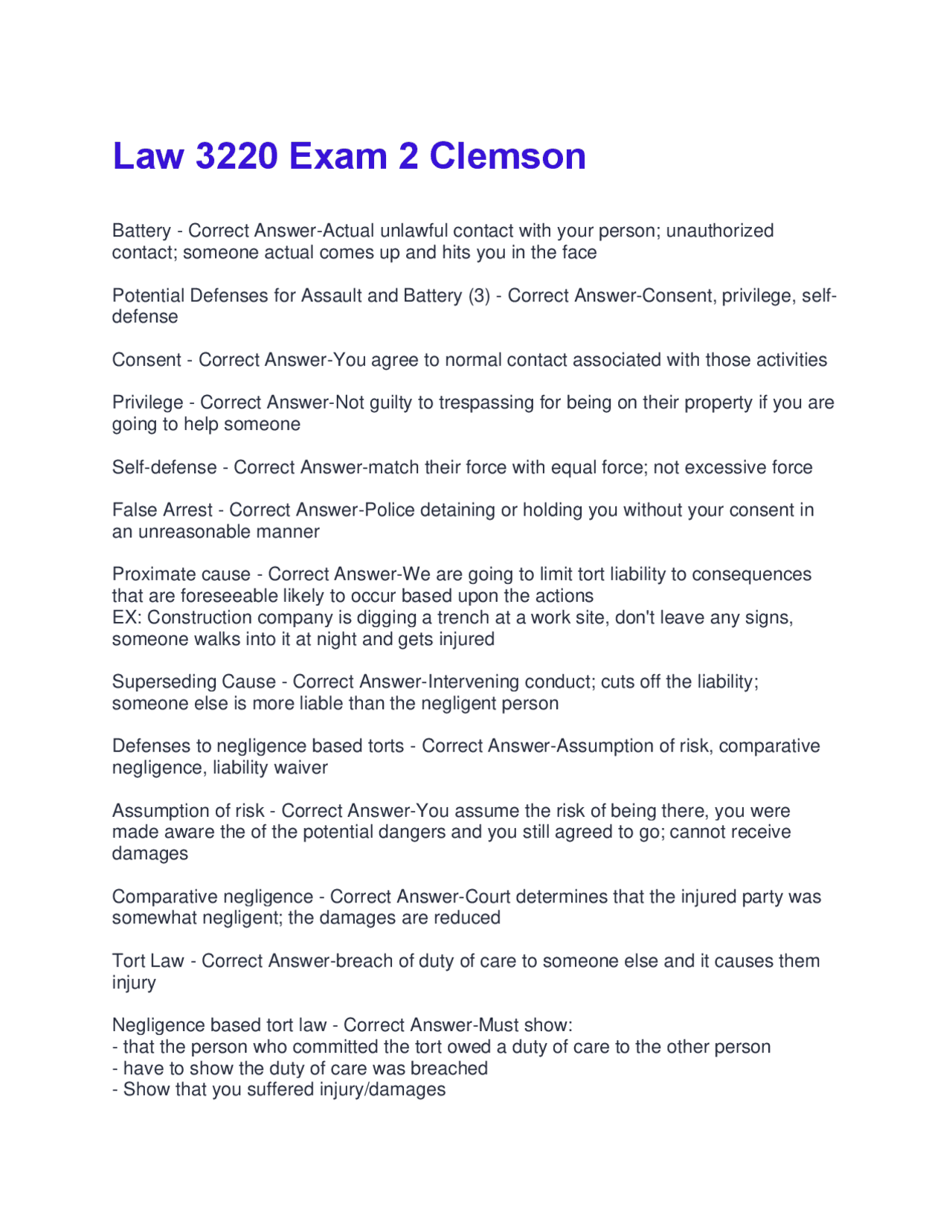 Law 3220 Exam 2 Clemson 2025 Questions And Answers With Verified ...