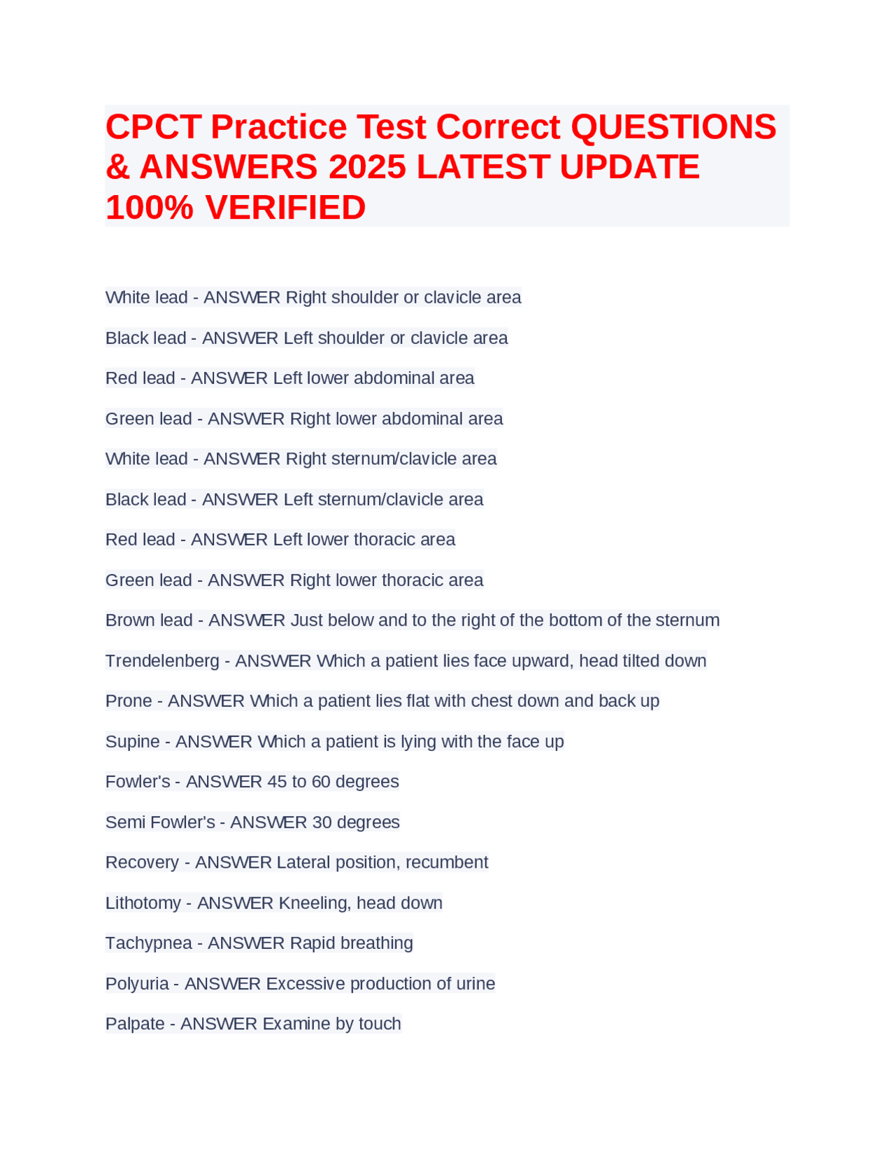 CPCT Practice Test Correct QUESTIONS & ANSWERS 2025 LATEST UPDATE 100% ...