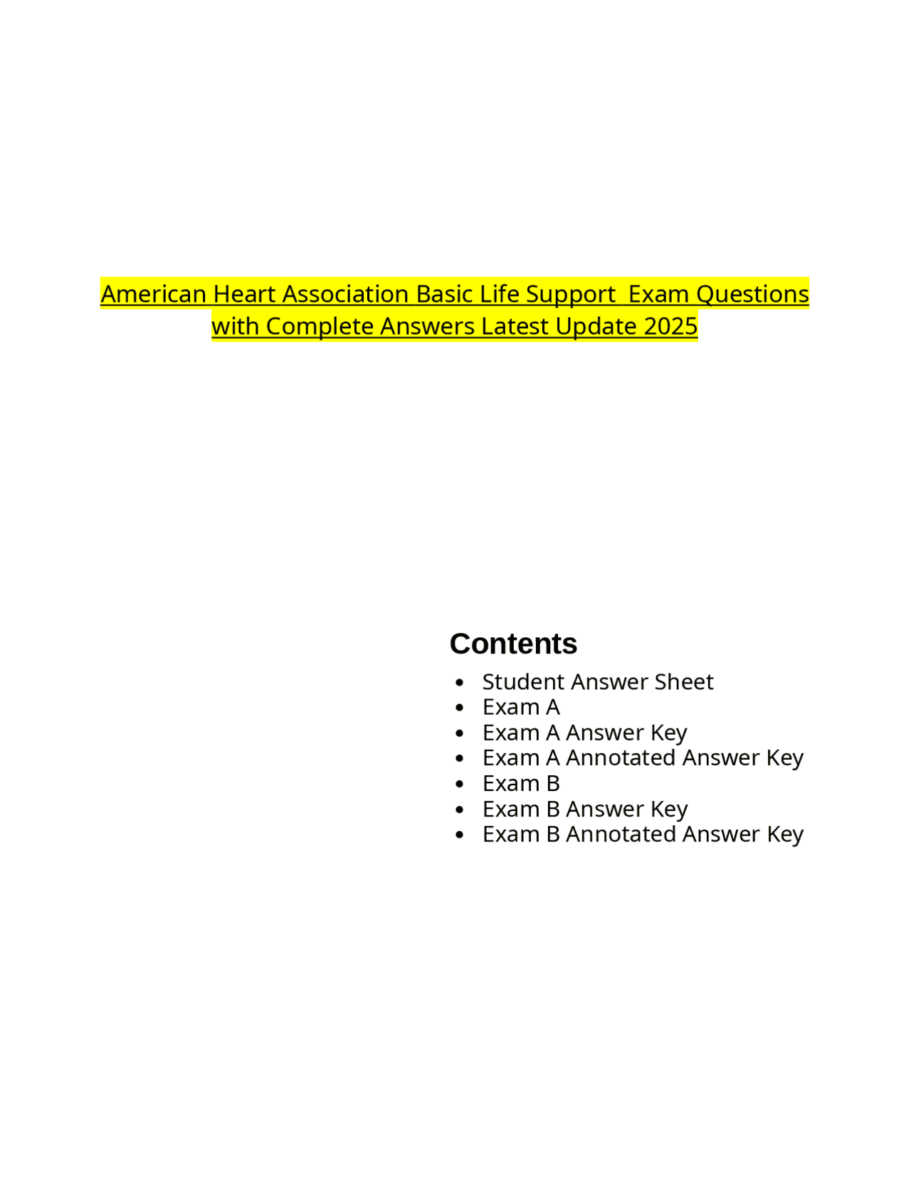 American Heart Association Basic Life Support Exam Questions with ...