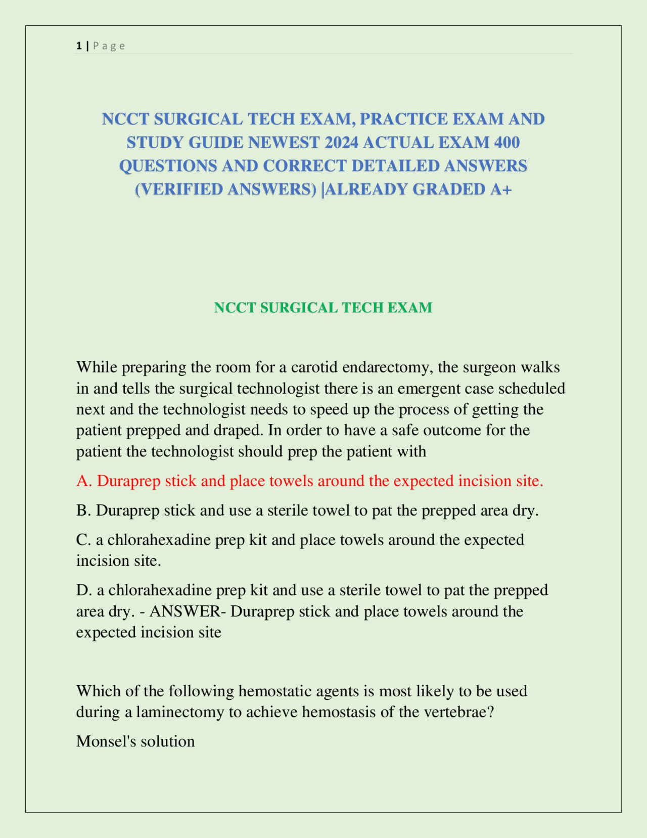 NCCT SURGICAL TECH EXAM, PRACTICE EXAM AND STUDY GUIDE NEWEST 2024 ...