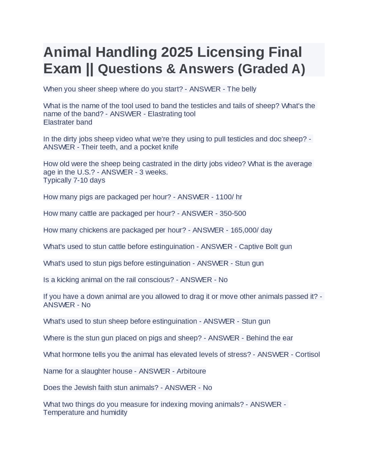 basic animal husbandry statistics 2025 - pwonlyias... Animal Handling 2025 Licensing Final Exam || Questions & Answers ...