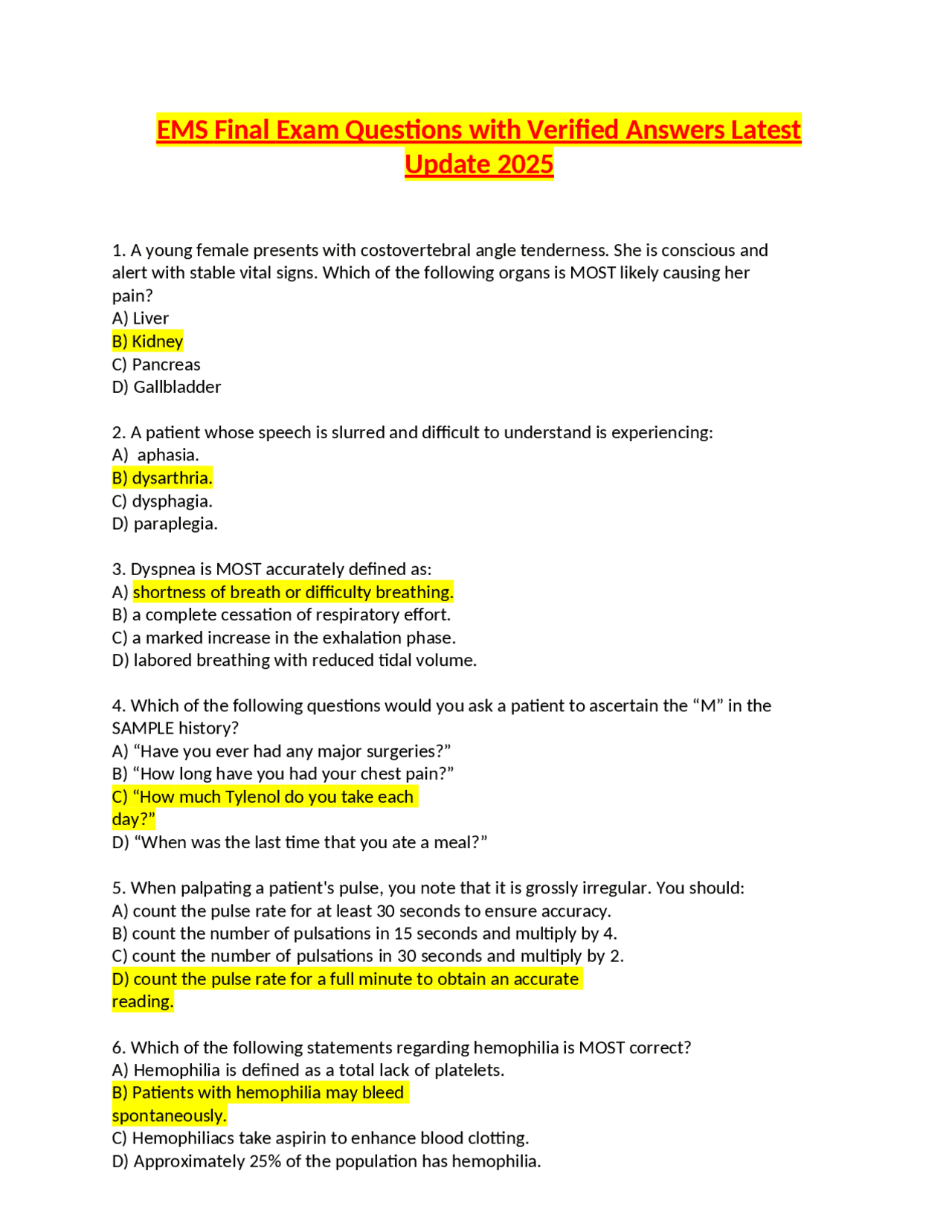 EMS Final Exam Questions with Verified Answers Latest Update 2025 ...