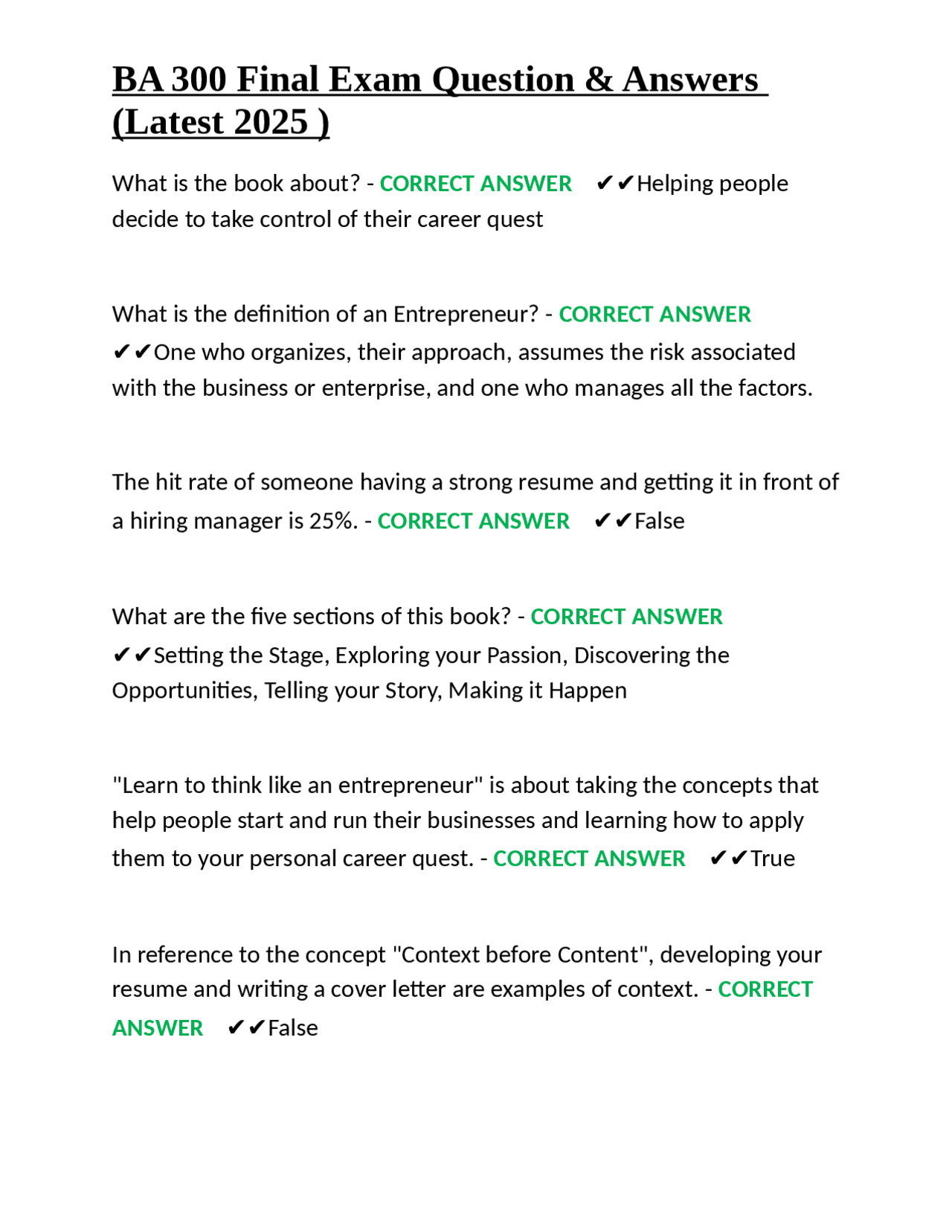 BA 300 Final Exam Questions and Answers (Latest 2025): A Guide to ...