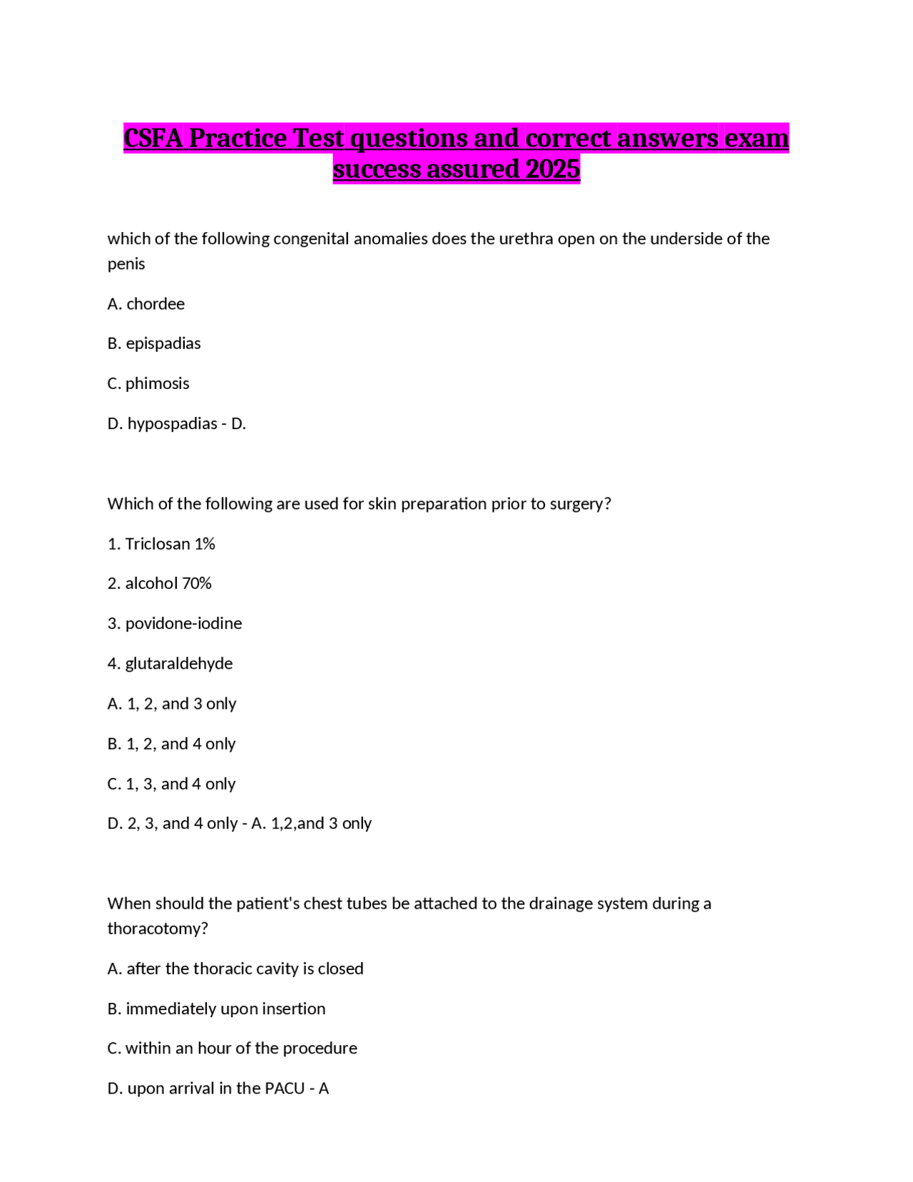 CSFA Practice Test questions and correct answers exam success assured ...