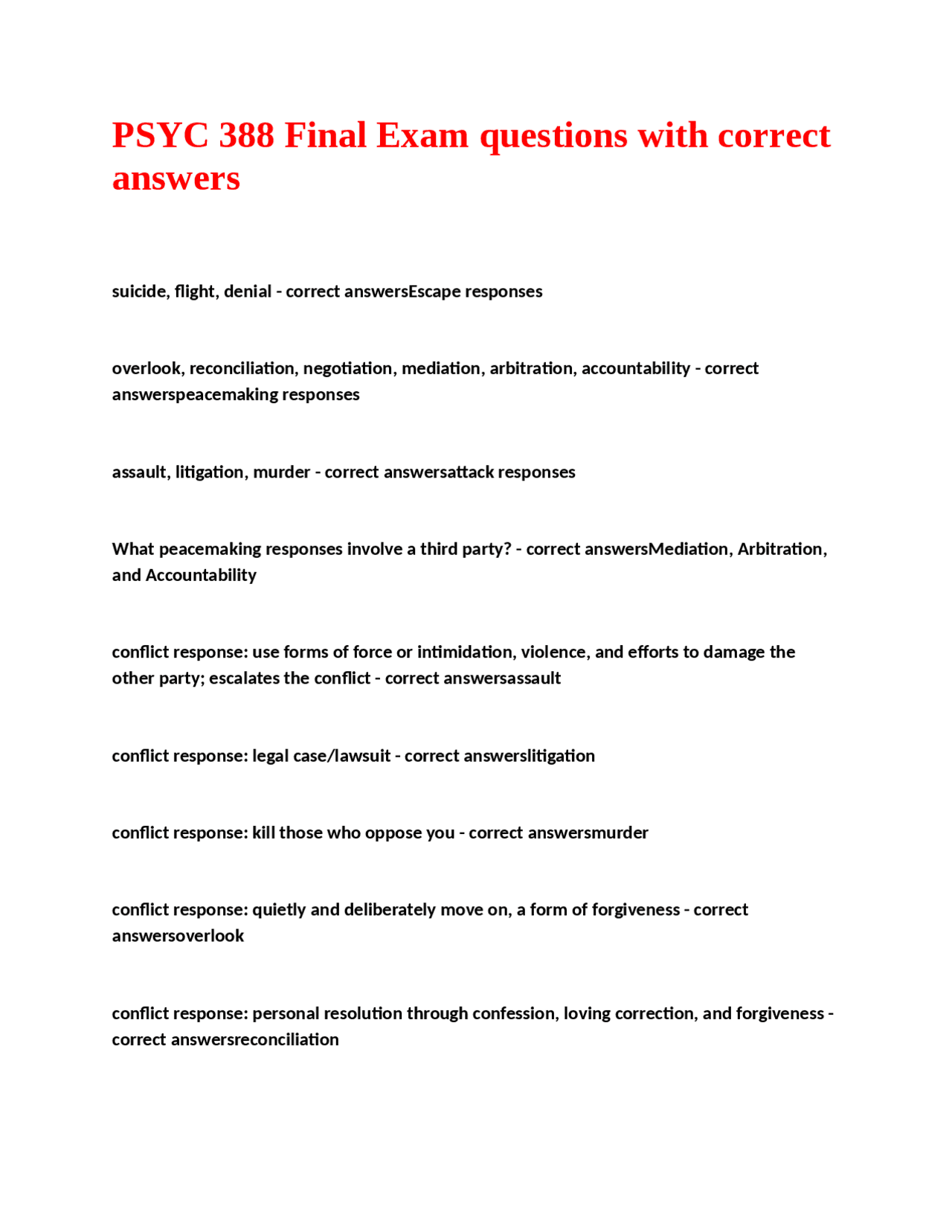 PSYC 388 Final Exam questions with correct answers, | Exams Sport ...
