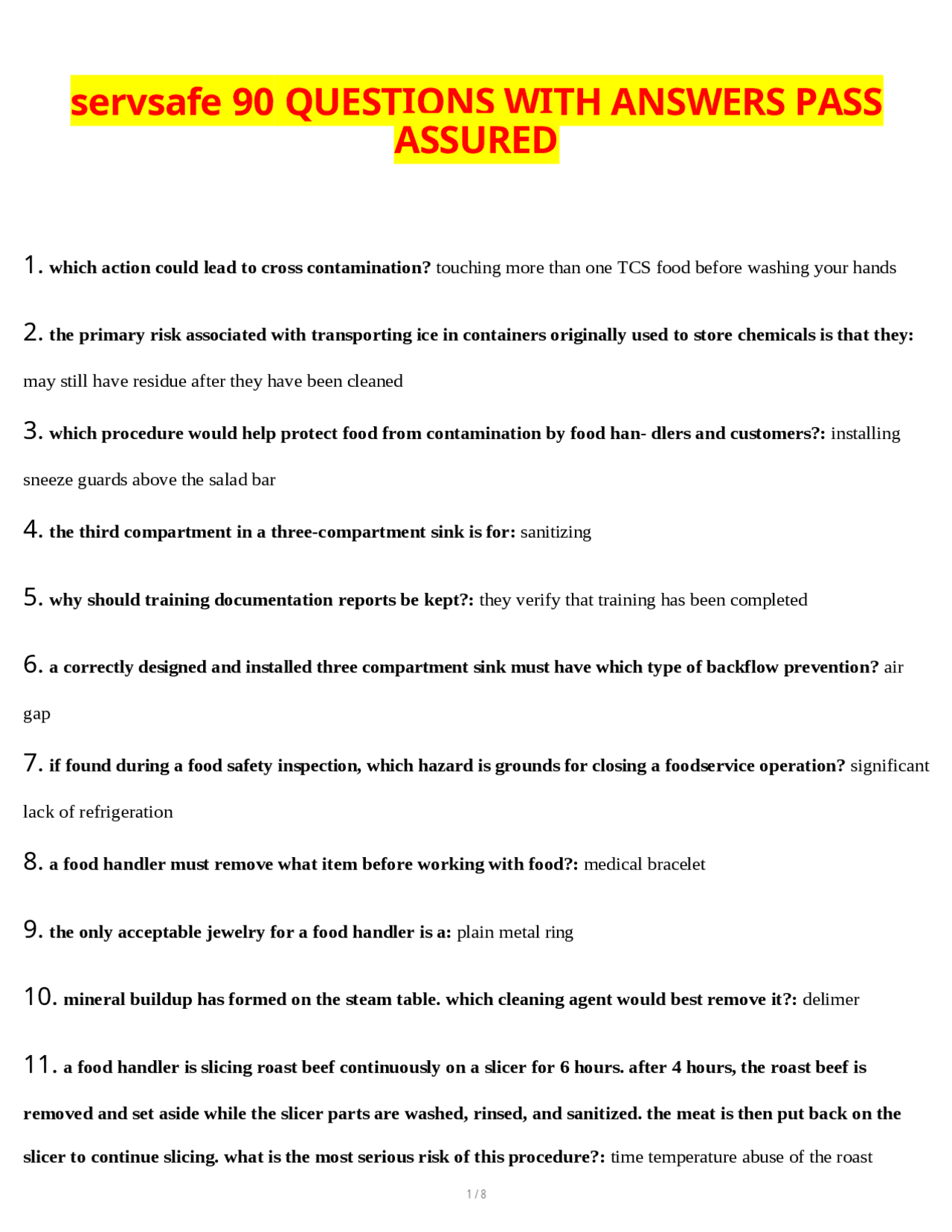 a food handler may chew tobacco in servsafe ServSafe Exam Preparation: 90 Questions and Answers | Exams Food Science and  Technology