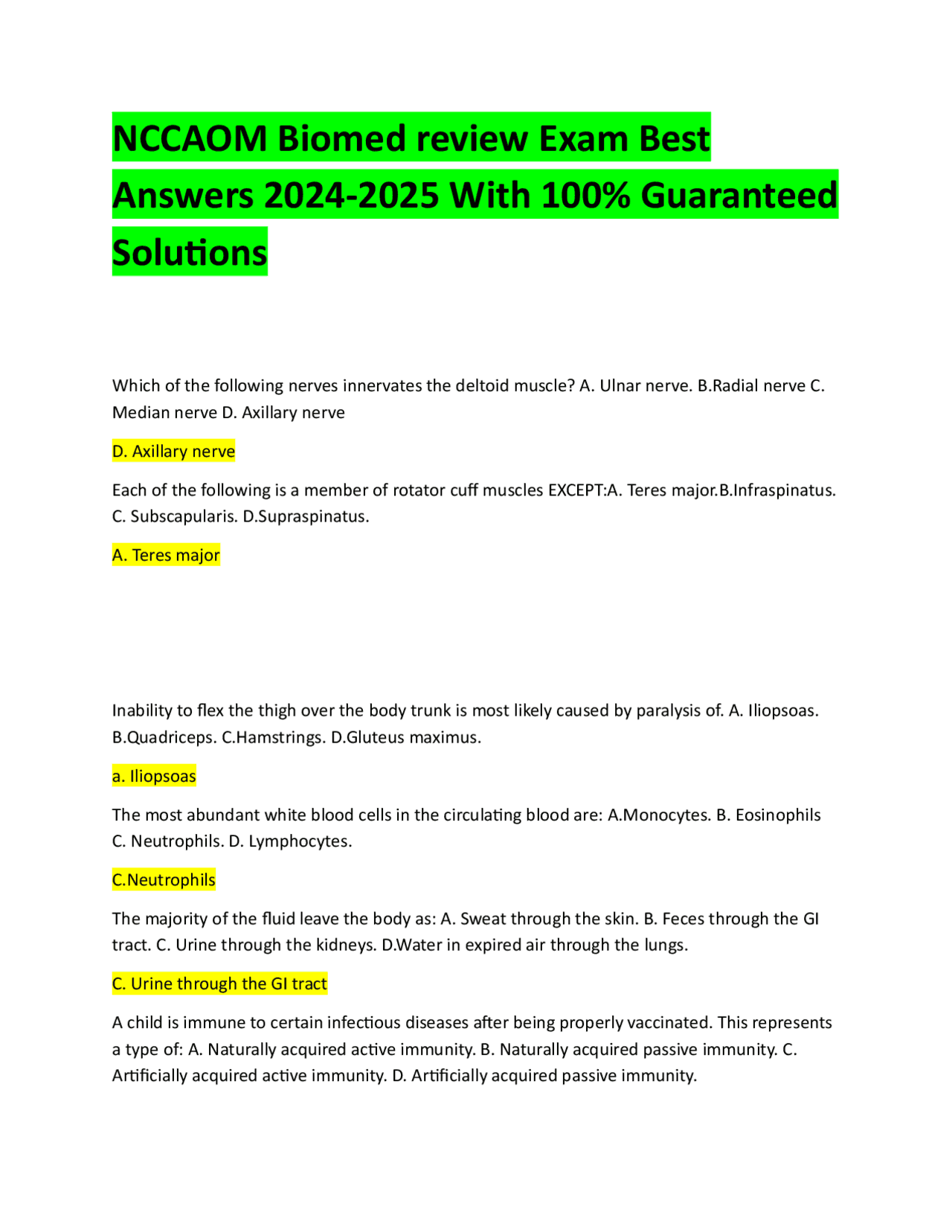 NCCAOM Biomed review Exam Best Answers 2024-2025 With 100% Guaranteed ...