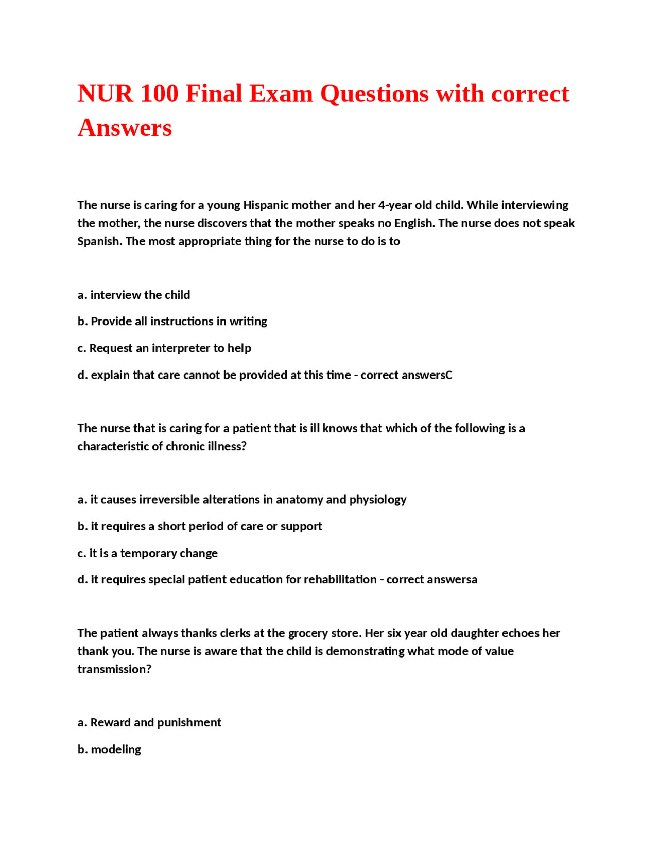 NUR 100 Final Exam Questions and Answers: A Comprehensive Review of ...