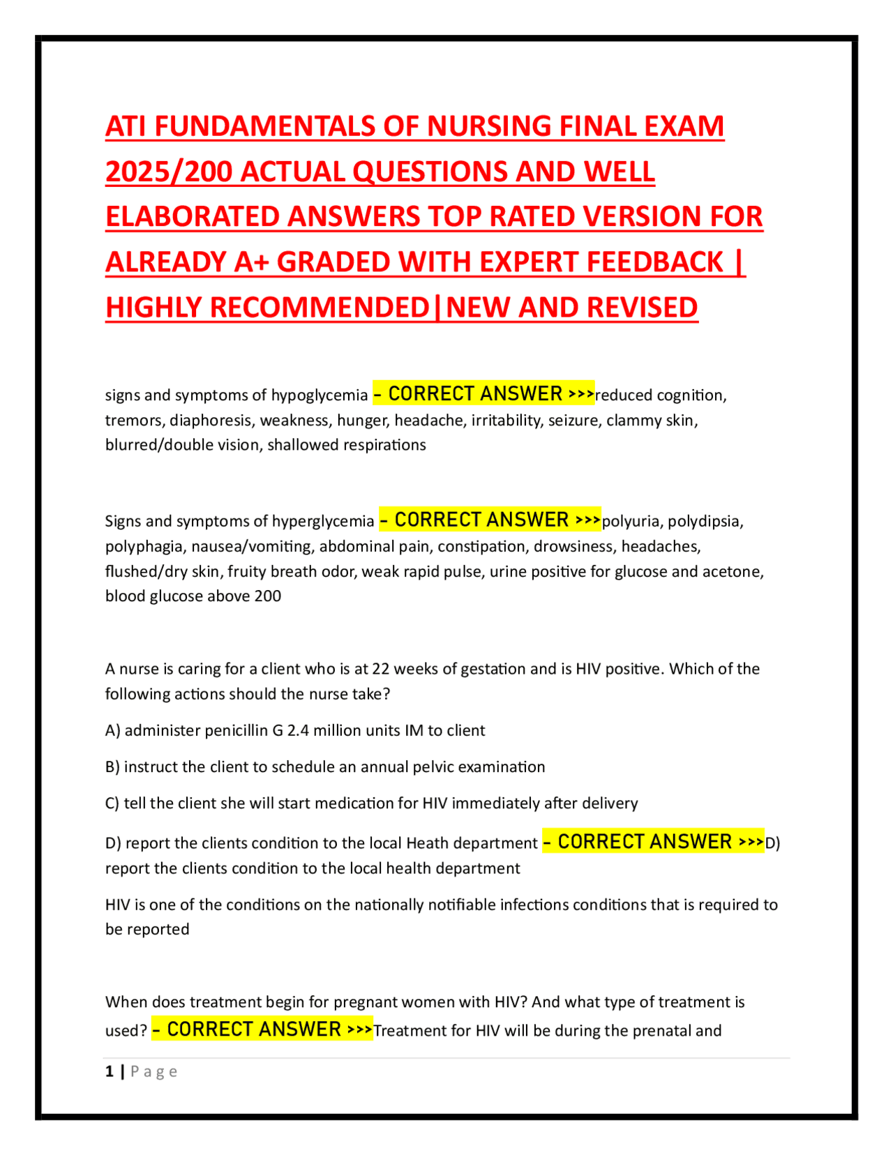 ATI FUNDAMENTALS OF NURSING FINAL EXAM 2025/200 ACTUAL QUESTIONS AND ...