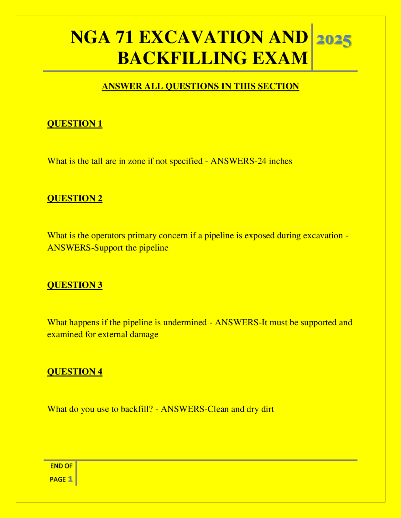 NGA 71 EXCAVATION AND BACKFILLING EXAM QUESTIONS AND ANSWERS 2025 ...