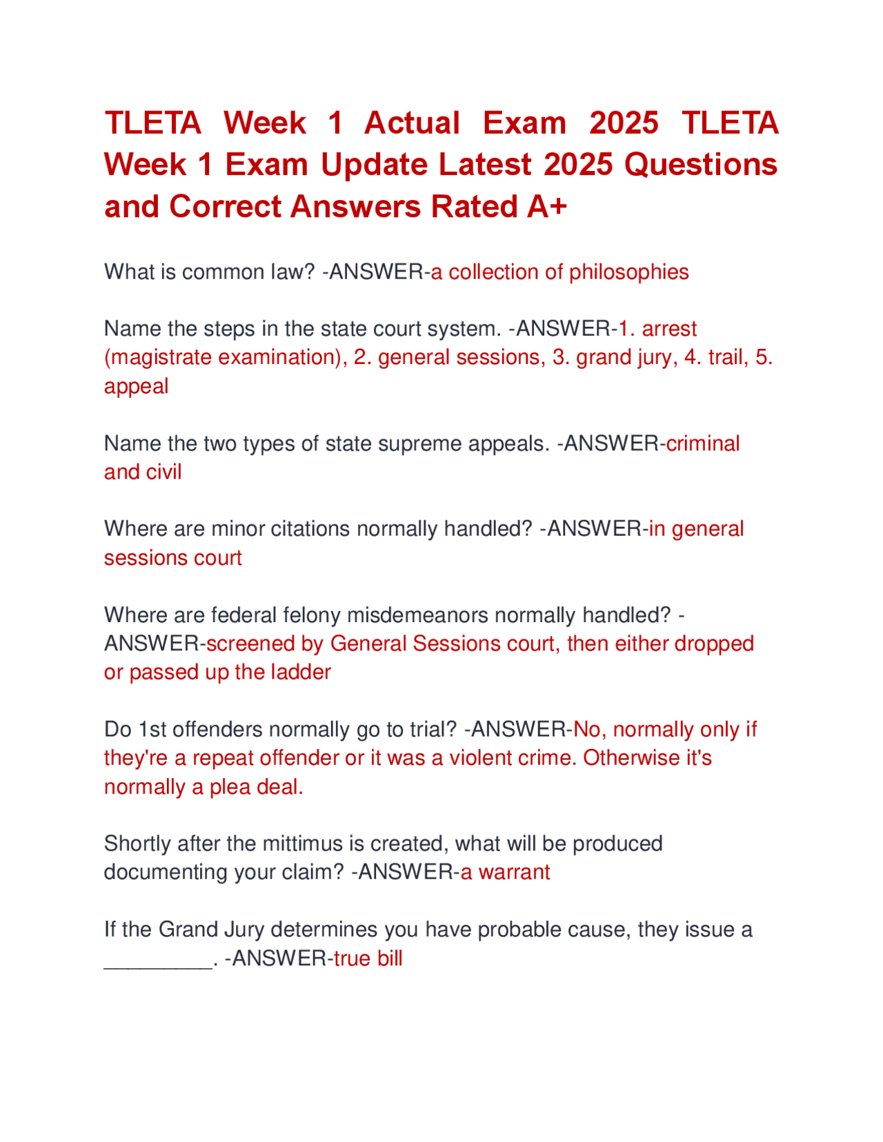 TLETA Week 1 Actual Exam 2025 TLETA Week 1 Exam Update Latest 2025 ...