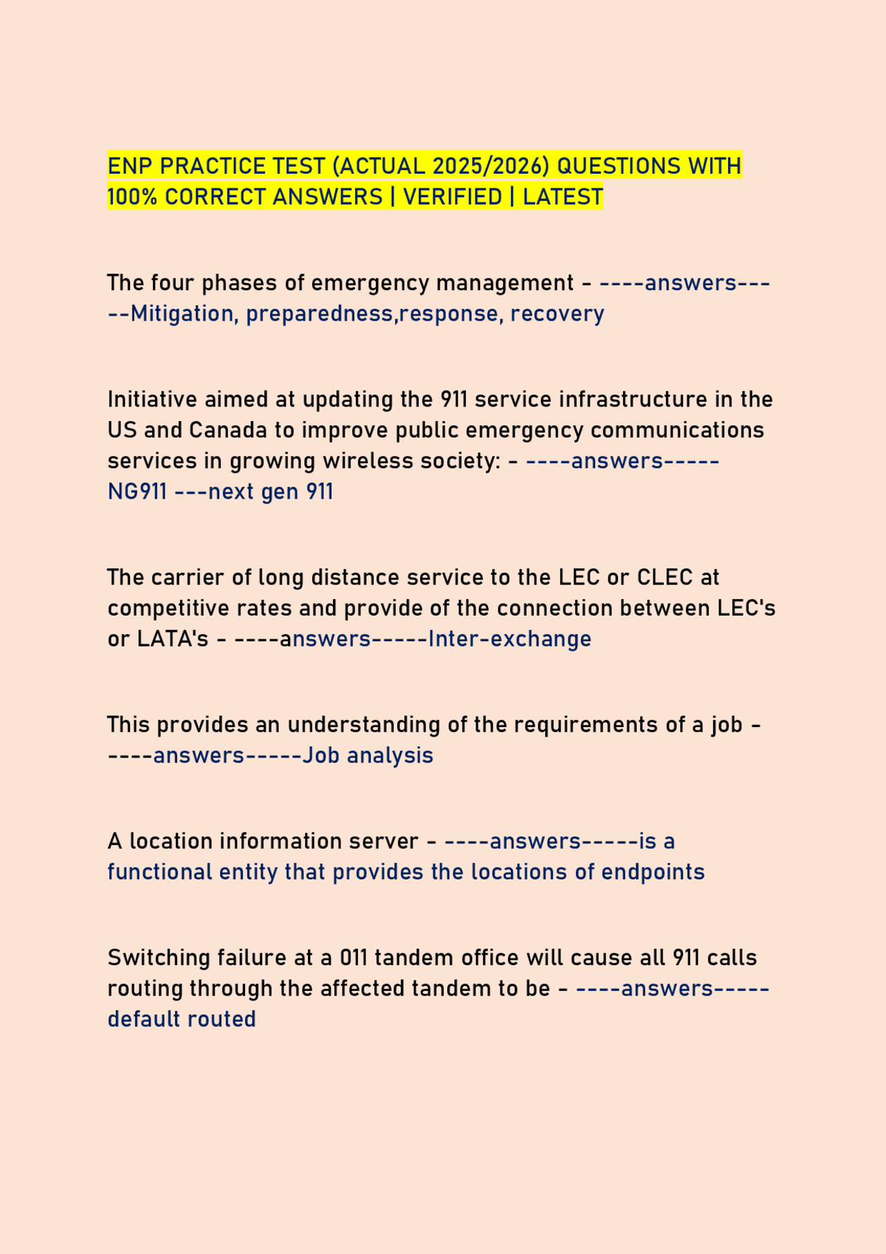ENP PRACTICE TEST (ACTUAL 2025/2026) QUESTIONS WITH 100% CORRECT ...