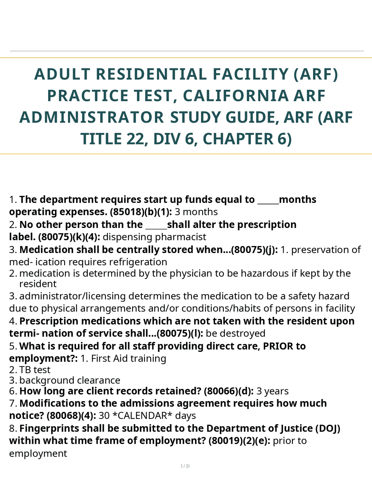 California ARF Administrator Study Guide: Practice Test & Key ...