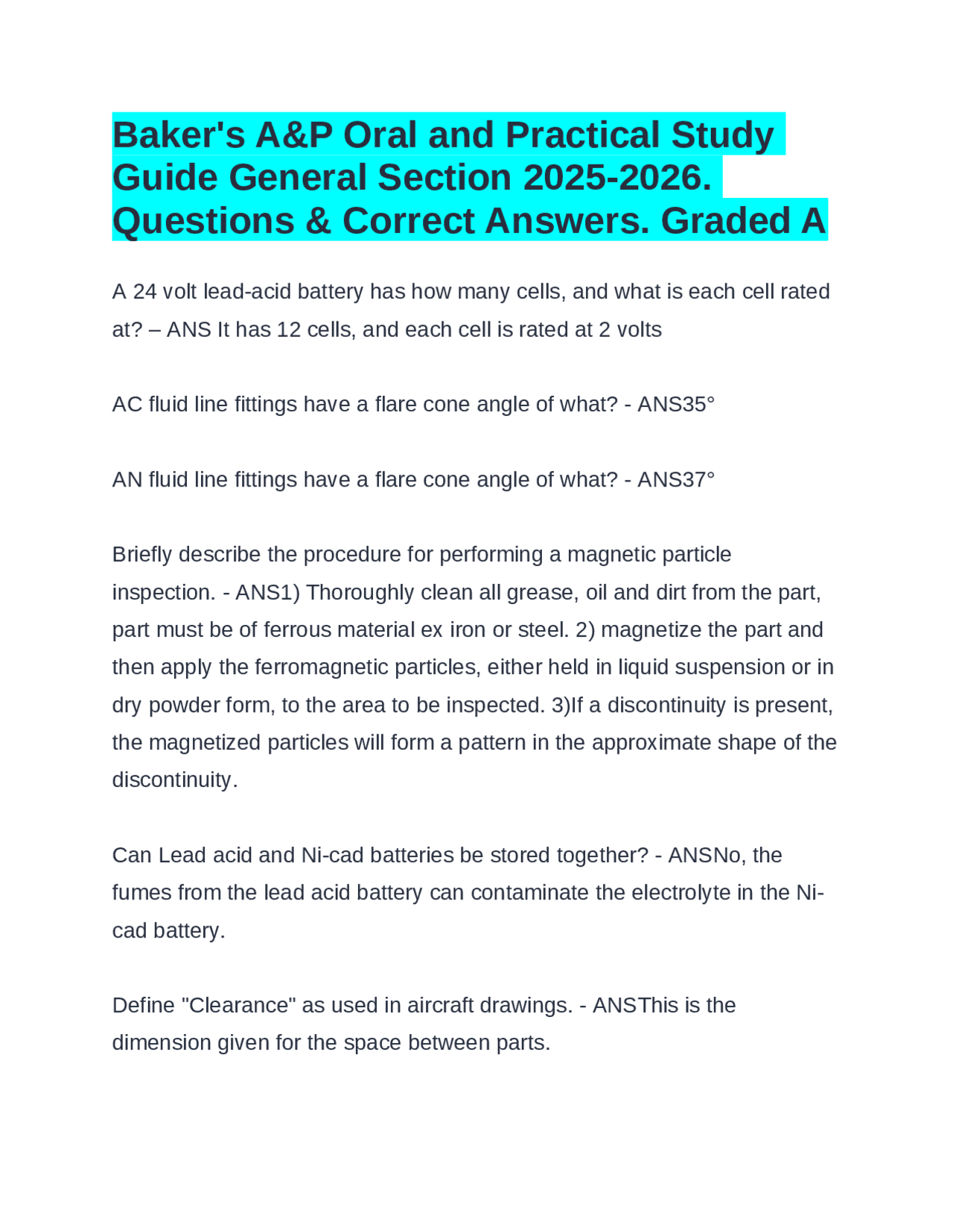 Baker's A&P Oral and Practical Study Guide General Section 2025-2026 ...